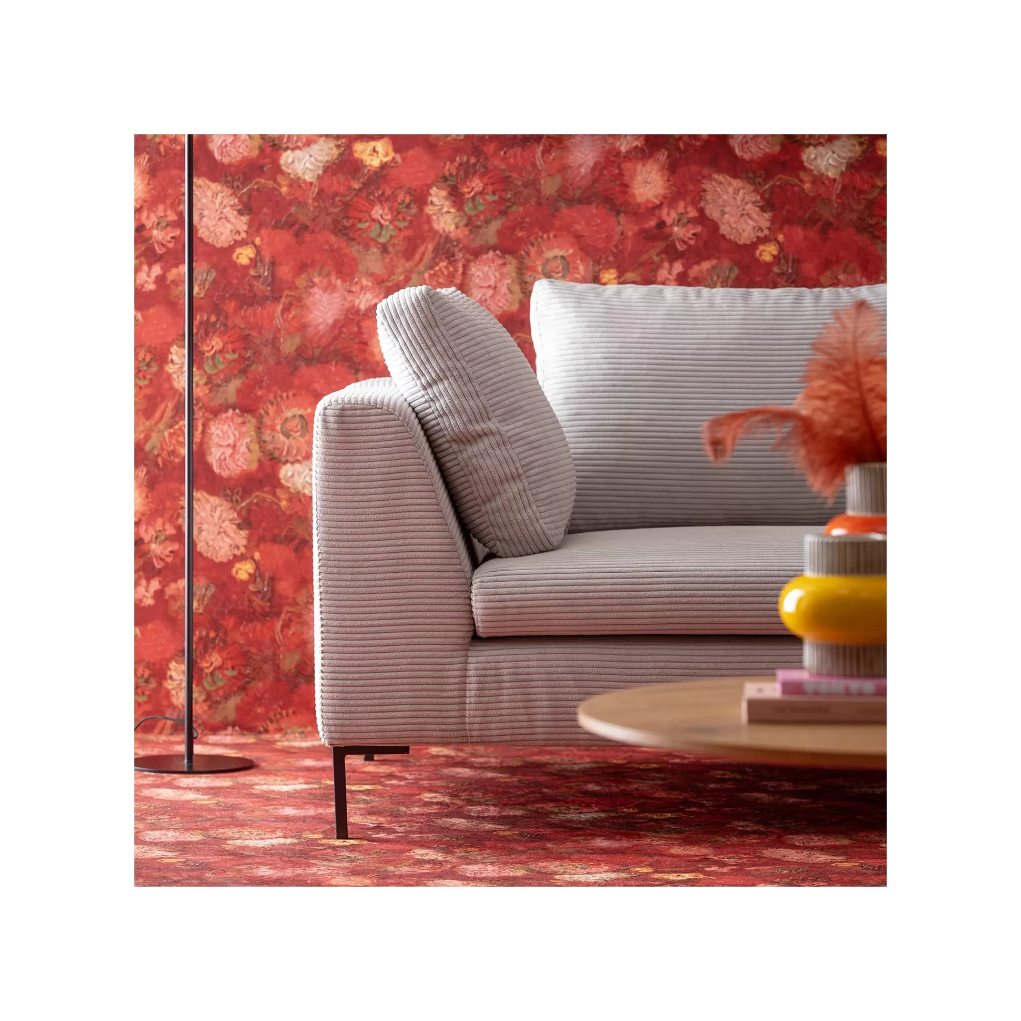 KARE Design Canapé D'angle Gianna Cord 290cm Droite Gris ^ Canapé & Banquette