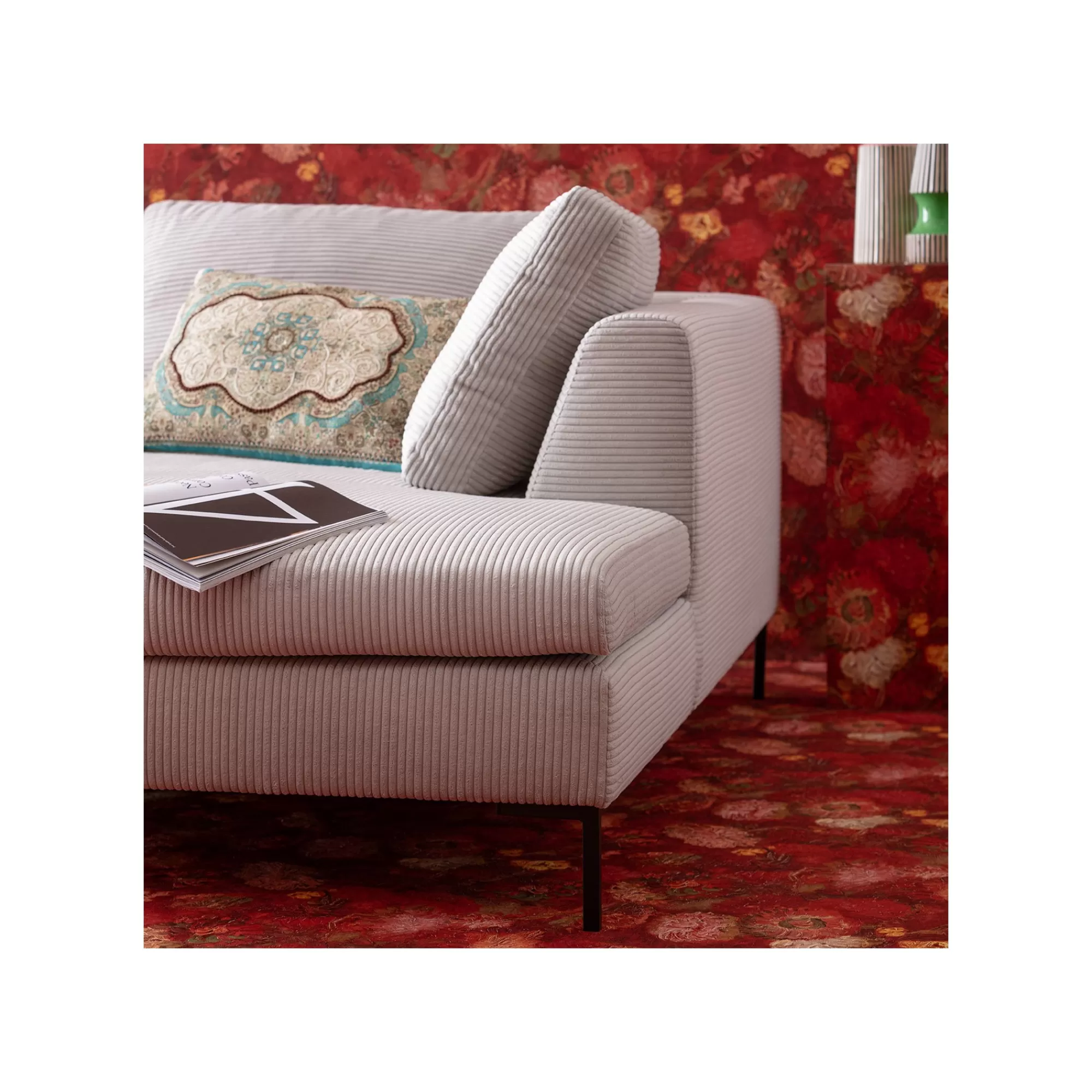KARE Design Canapé D'angle Gianna Cord 290cm Droite Gris ^ Canapé & Banquette