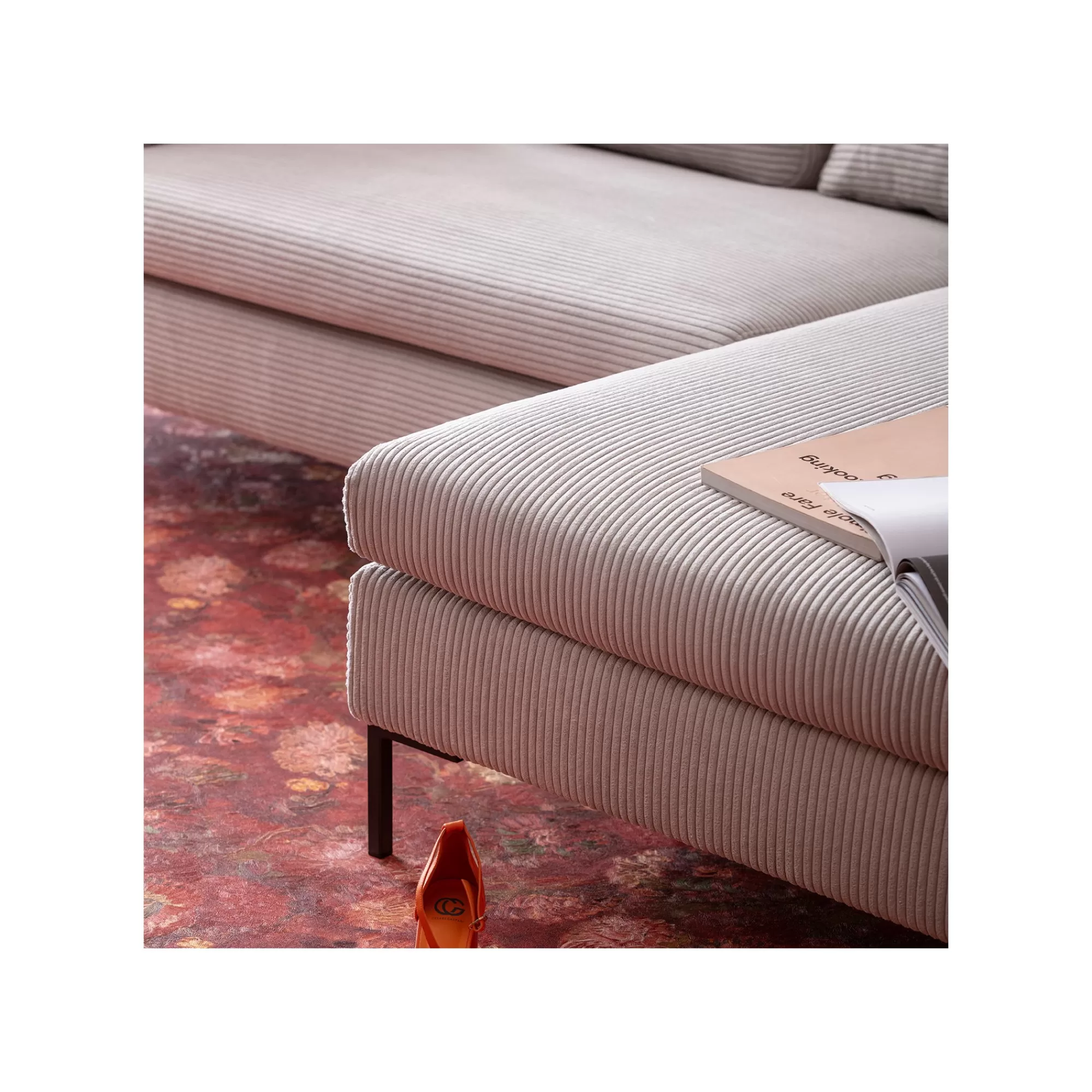 KARE Design Canapé D'angle Gianna Cord 290cm Droite Gris ^ Canapé & Banquette