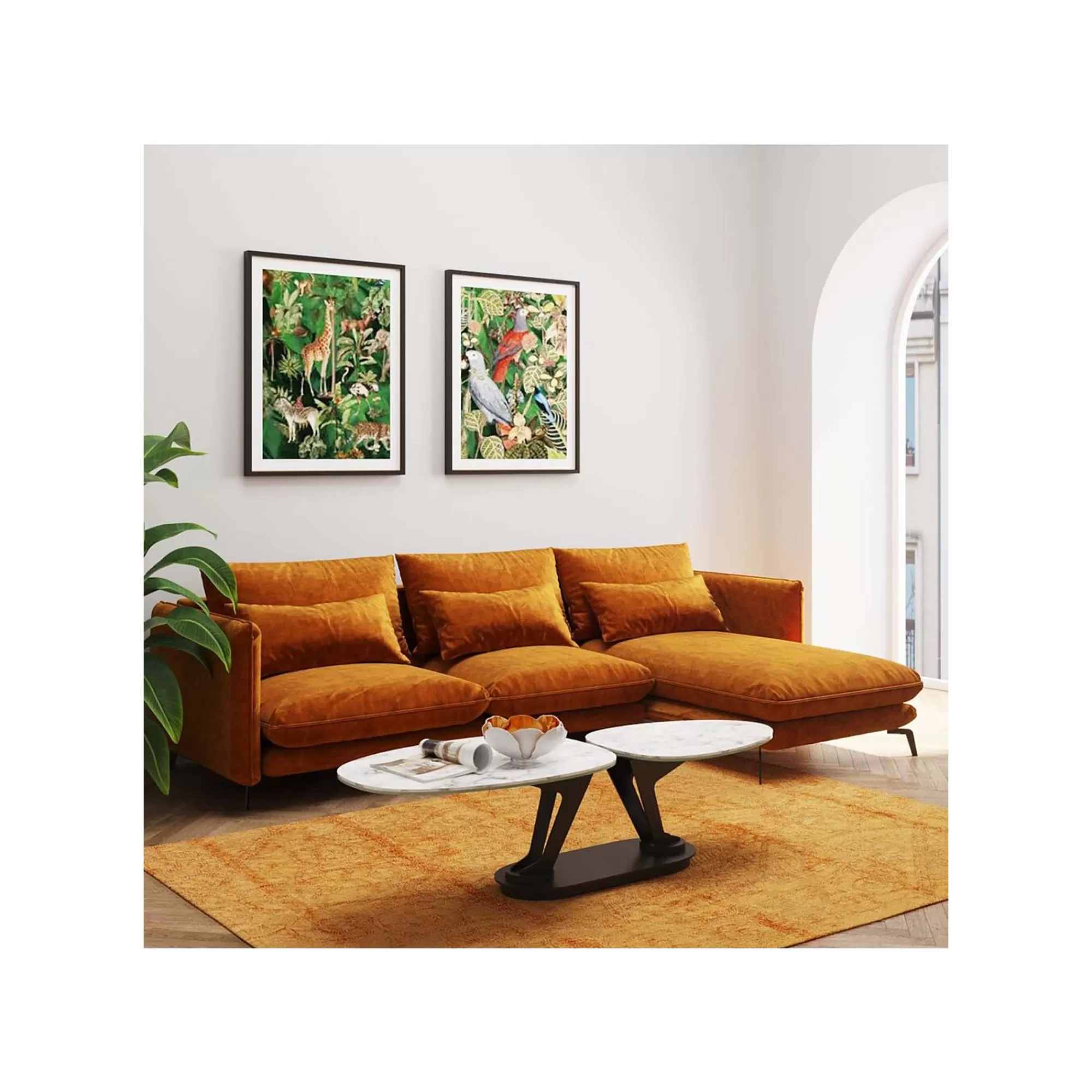 KARE Design Canapé D'angle Monza Droite Velours Ocre ^ Canapé & Banquette