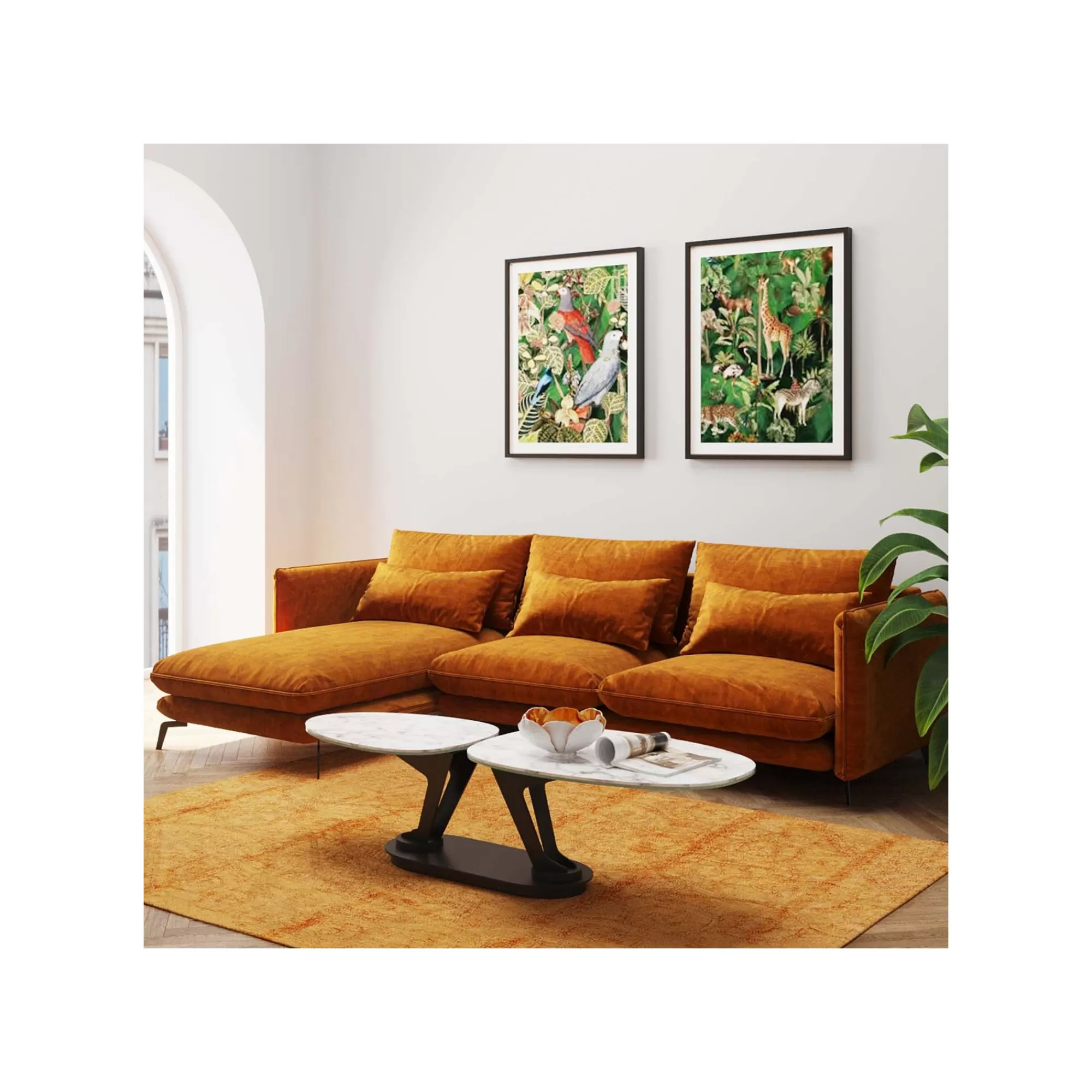 KARE Design Canapé D'angle Monza Gauche Velours Ocre ^ Canapé & Banquette