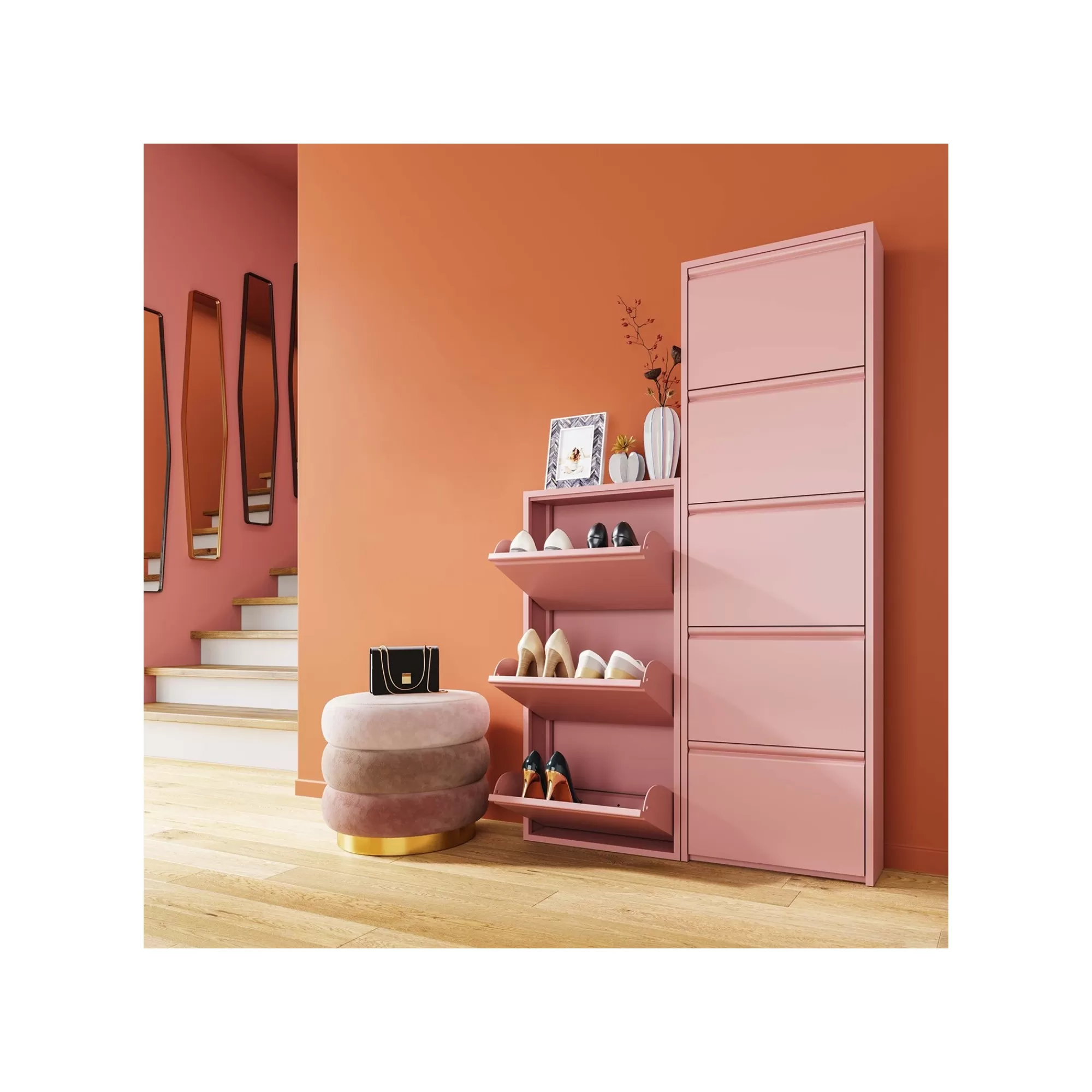 KARE Design Casier à Chaussures Caruso Rose 5 Tiroirs ^ Meuble À Chaussures