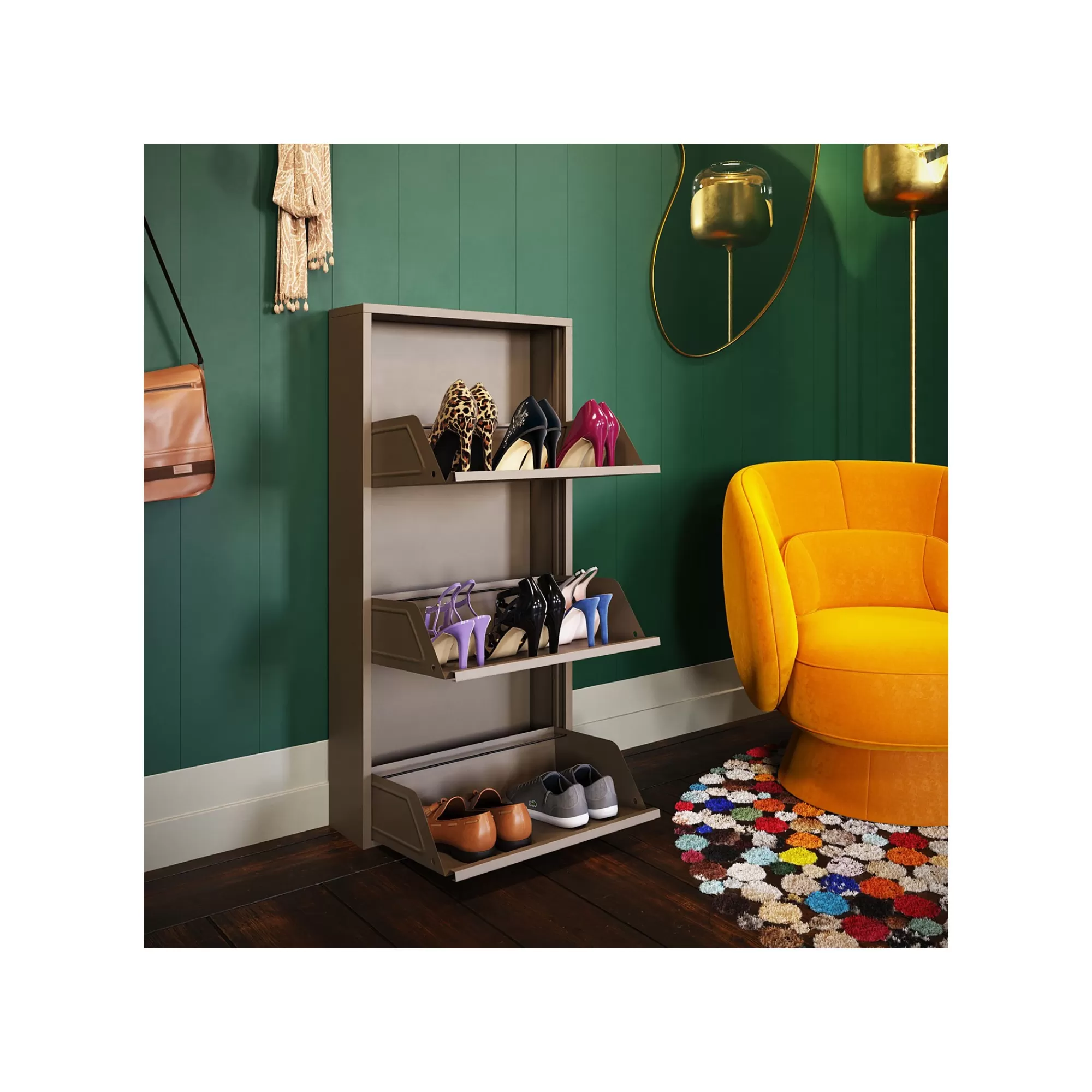 KARE Design Casier à Chaussures Caruso Taupe 3 Tiroirs ^ Meuble À Chaussures