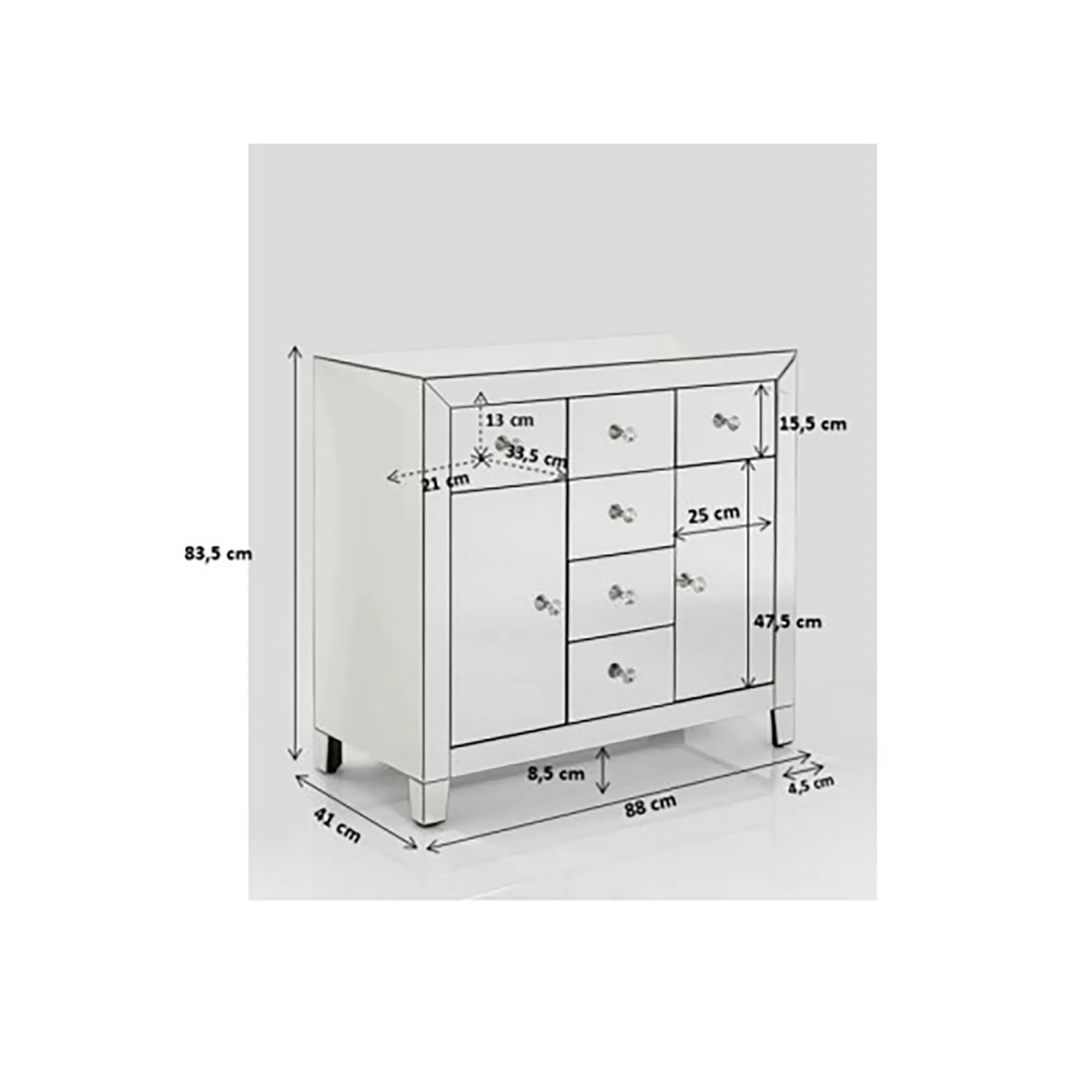 KARE Design Commode Luxury Argent 2 Portes 6 Tiroirs ^ Commode & Chiffonnier