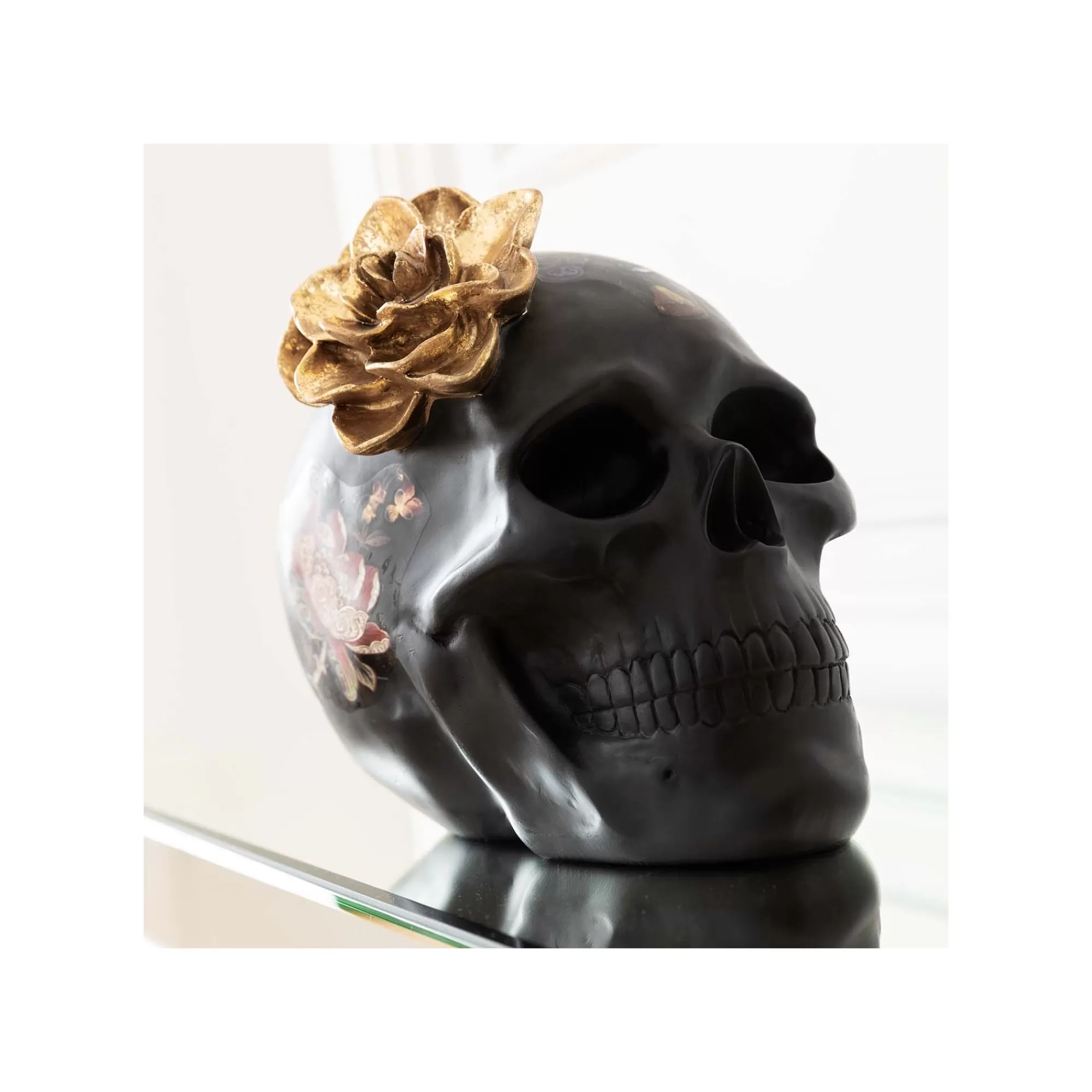 KARE Design Déco Crâne Noir Fleurs ^ Déco