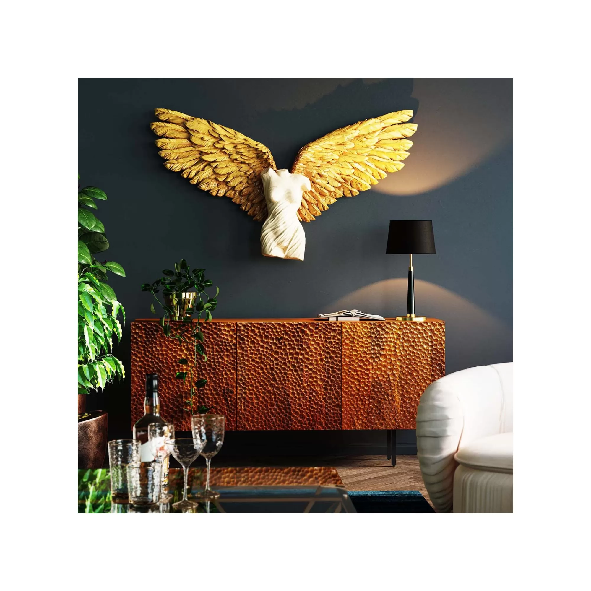 KARE Design Déco Murale Buste Femme Ailes Dorées 124x71cm ^ Déco Murale