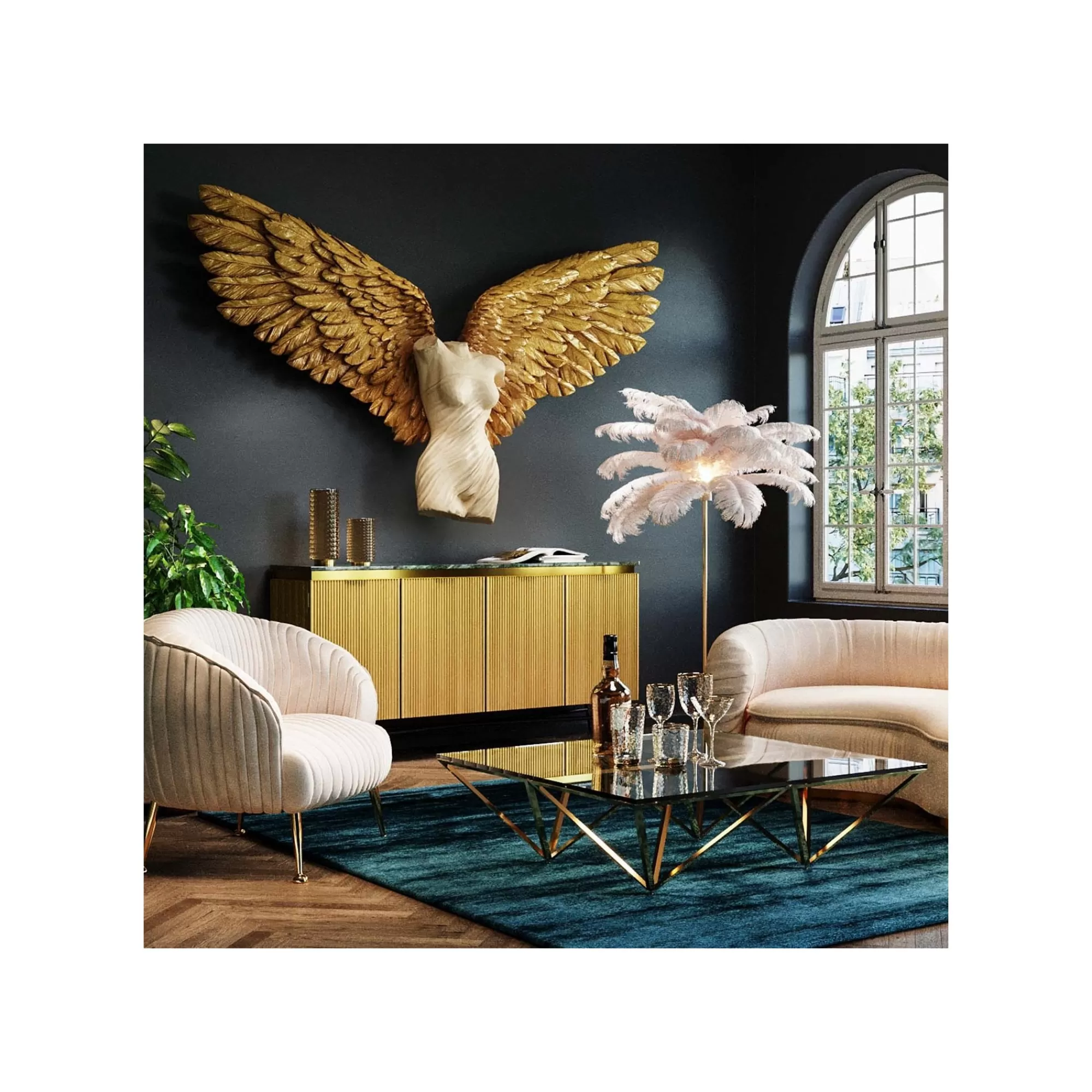 KARE Design Déco Murale Buste Femme Ailes Dorées 203x140cm ^ Déco Murale