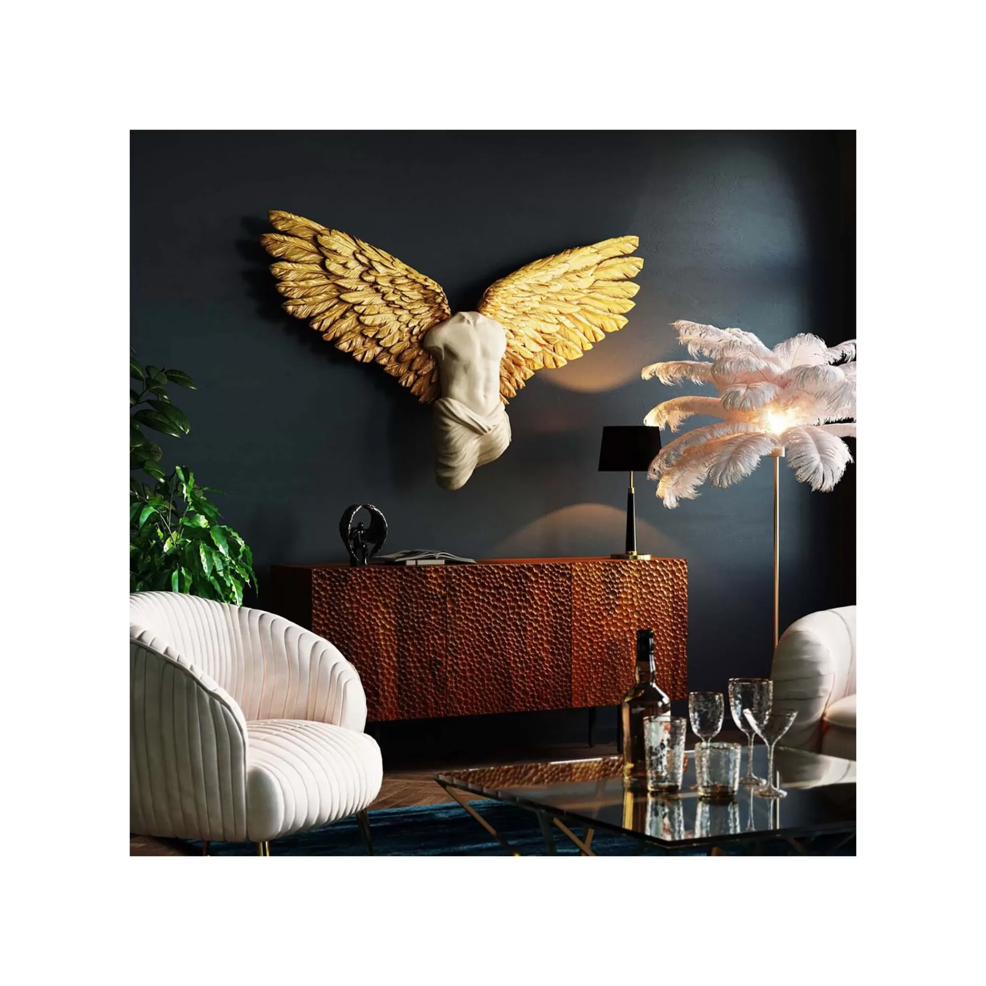 KARE Design Déco Murale Buste Homme Ailes Dorées 124x71cm ^ Déco Murale