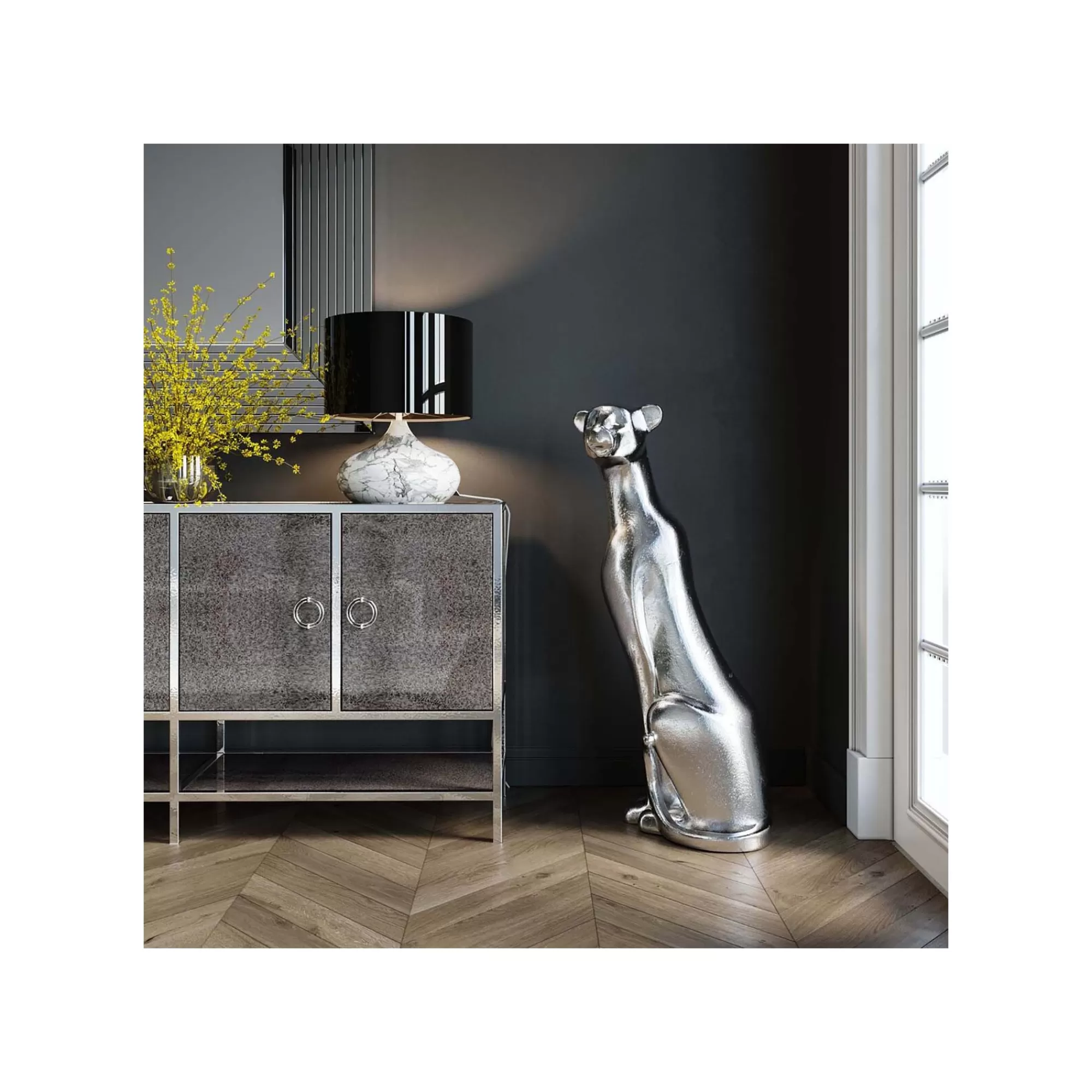 KARE Design Déco Panthère Assise XL Argentée ^ Déco