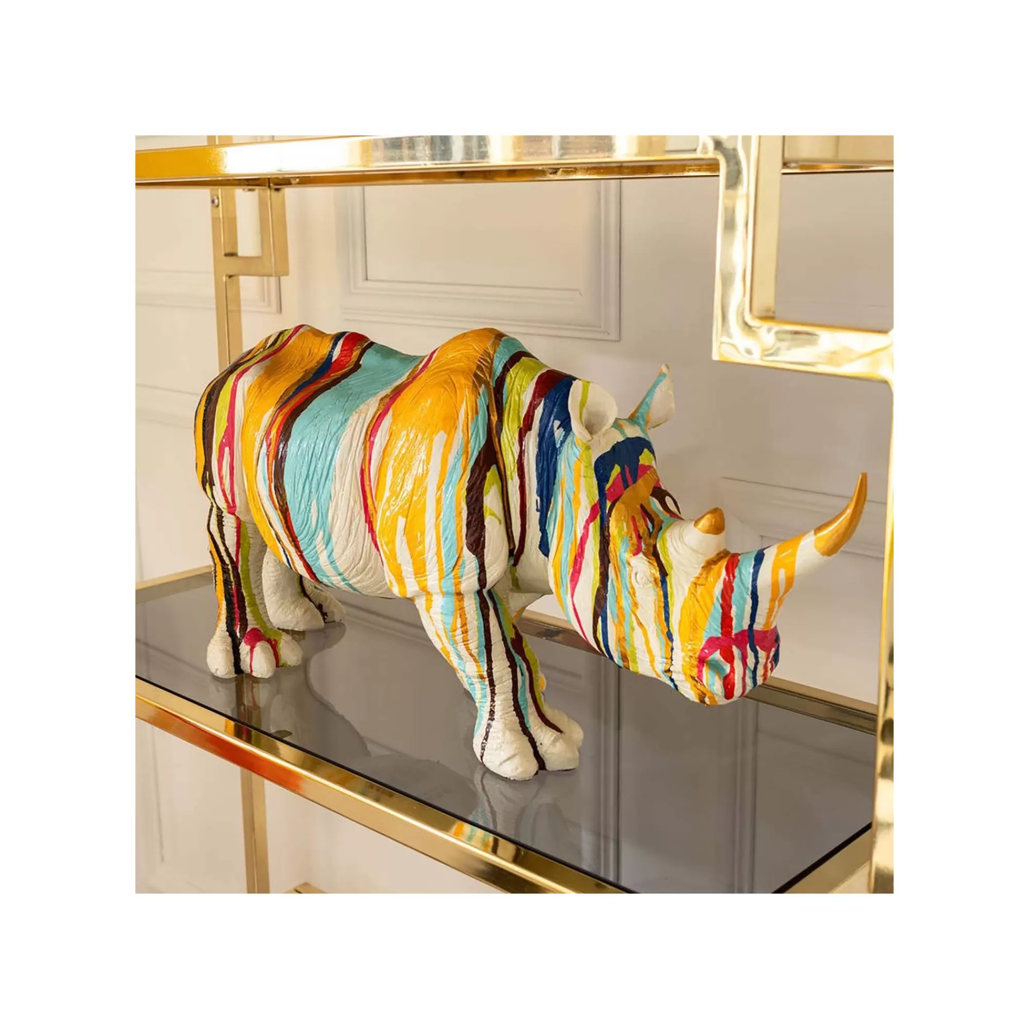 KARE Design Déco Rhino Blanc Coulées De Peinture 55cm ^ Déco