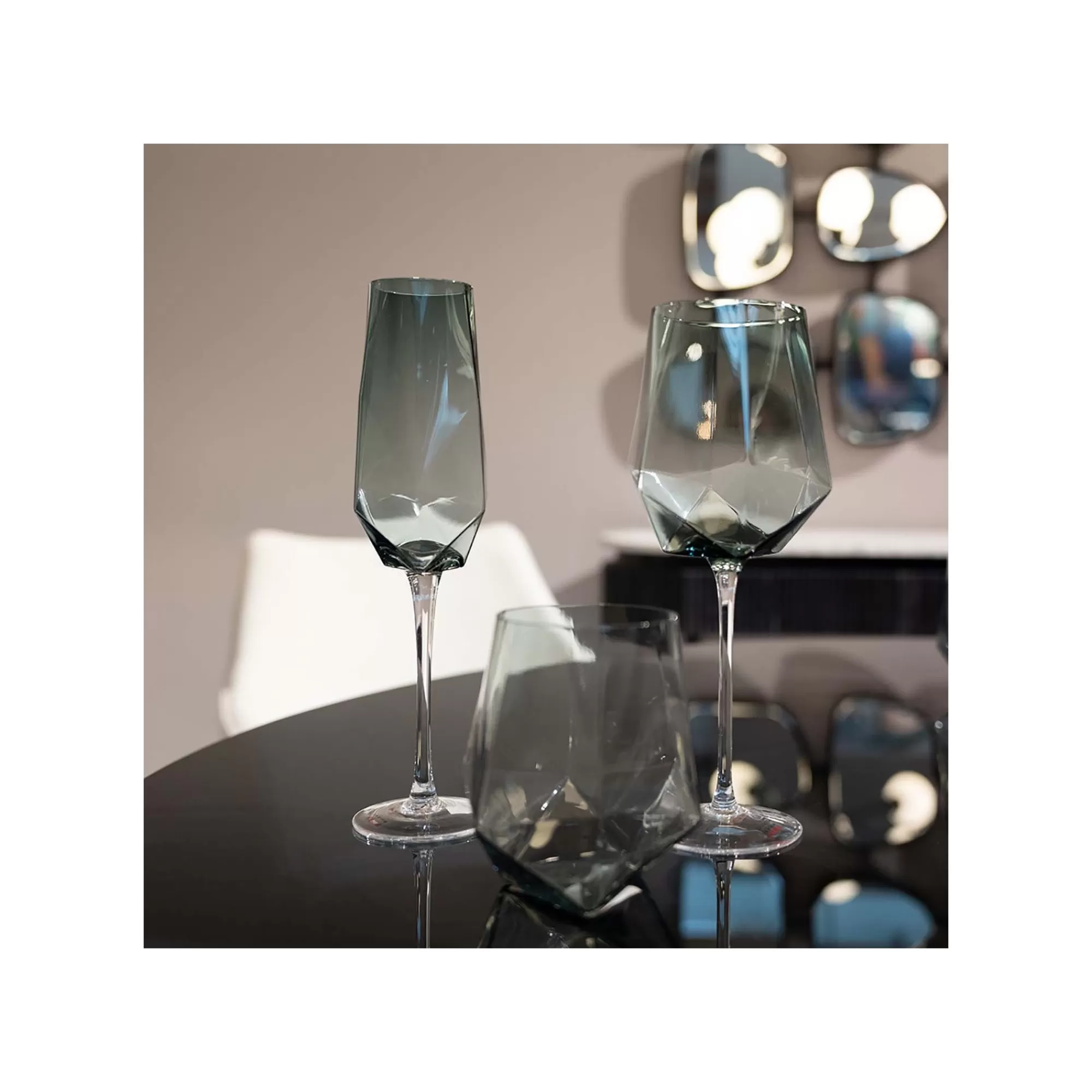 KARE Design Flûtes à Champagne Diamond Fumé Set De 4 ^ Vaisselle
