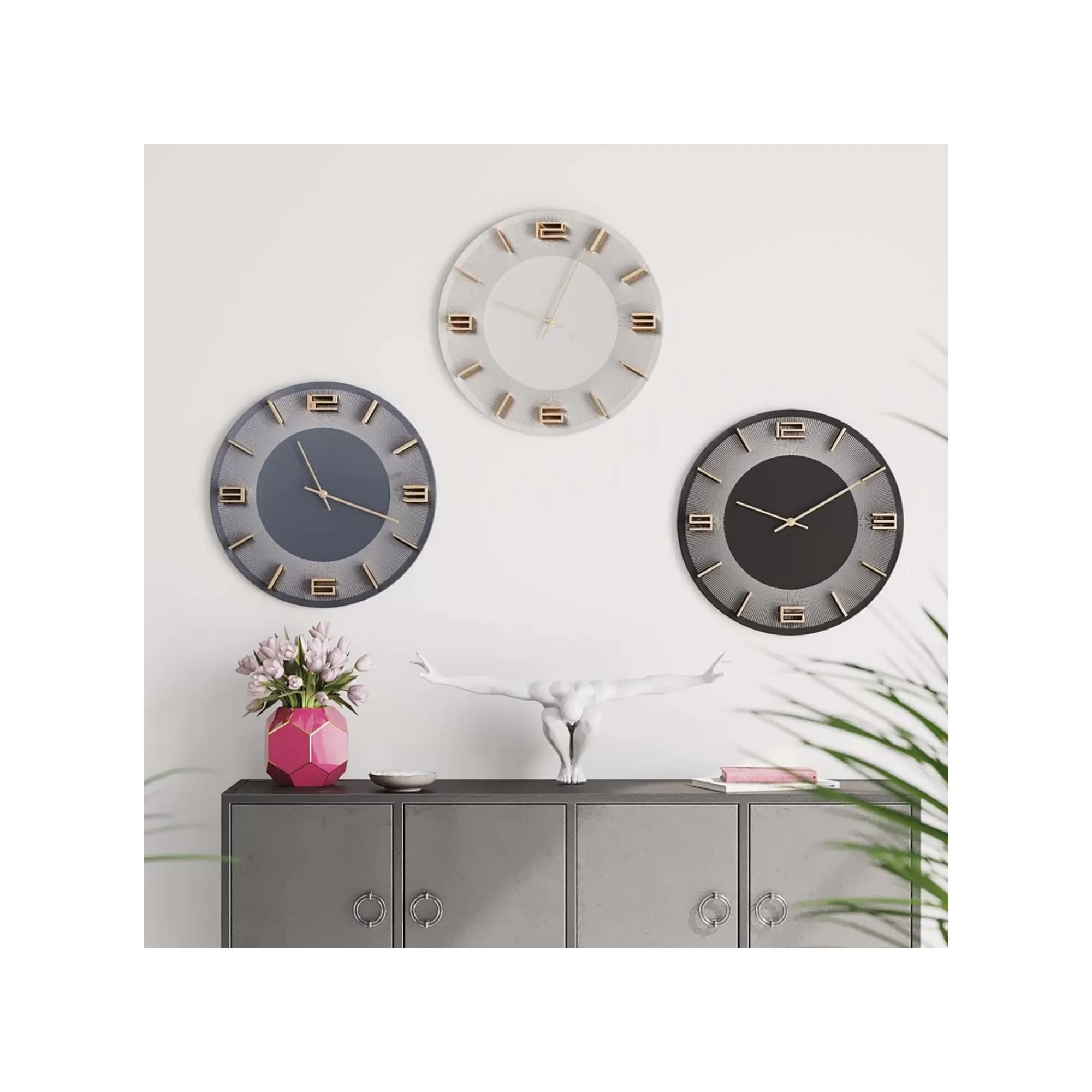 KARE Design Horloge Murale Leonardo Grise Et Dorée ^ Horloge