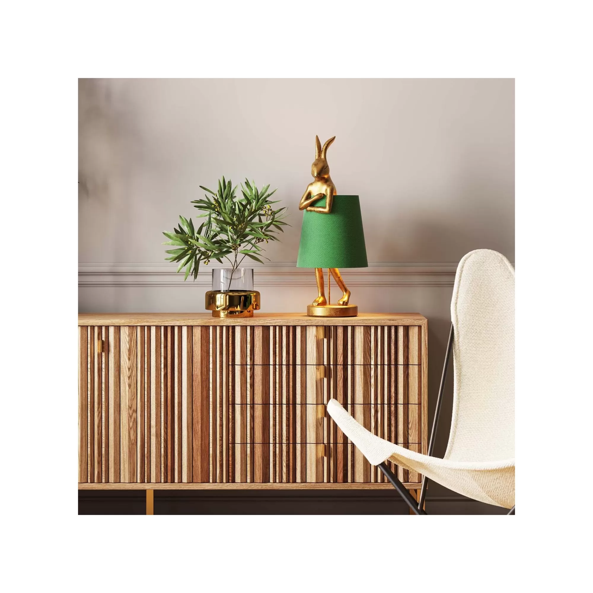 KARE Design Lampe Animal Lapin Dorée Et Verte 68cm ^ Lampe De Table