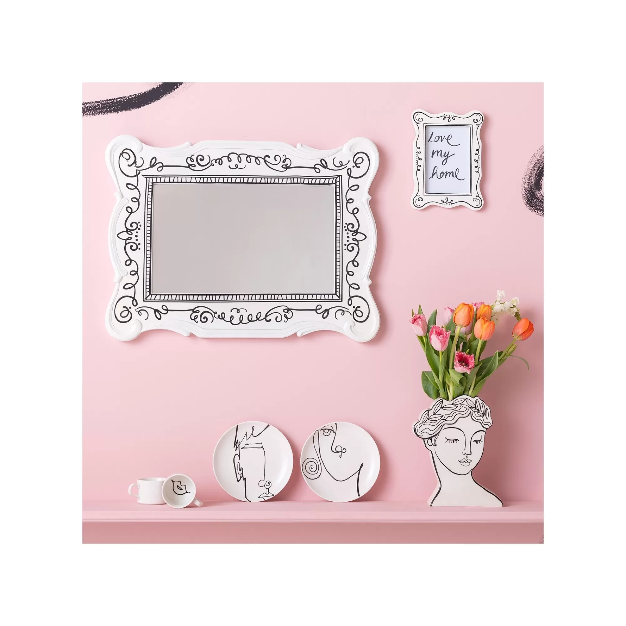 KARE Design Miroir Favola 67x50cm Blanc Et Noir ^ Miroir