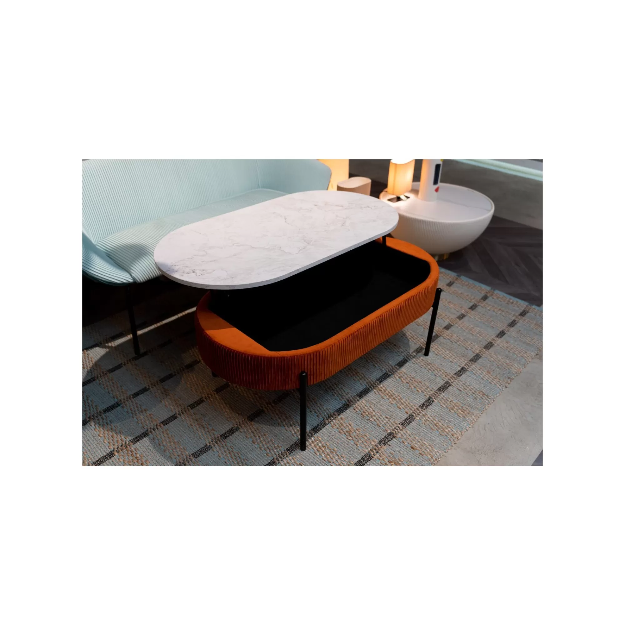 KARE Design Table Basse Coffre Ballabile Orange Effet Marbre Blanc ^ Table Basse