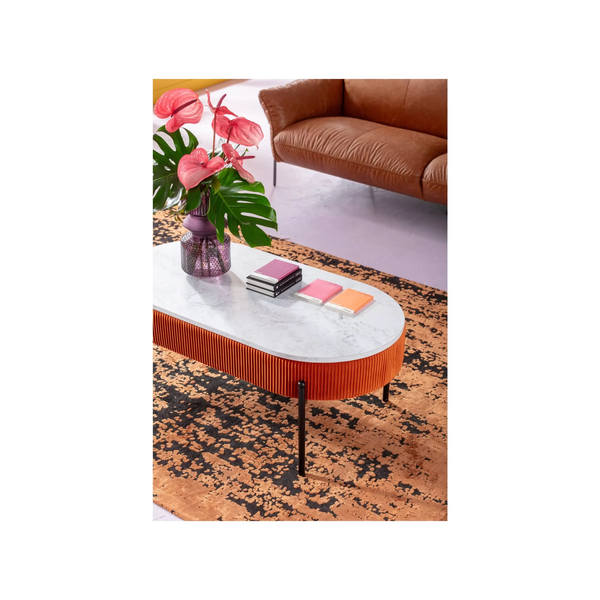 KARE Design Table Basse Coffre Ballabile Orange Effet Marbre Blanc ^ Table Basse