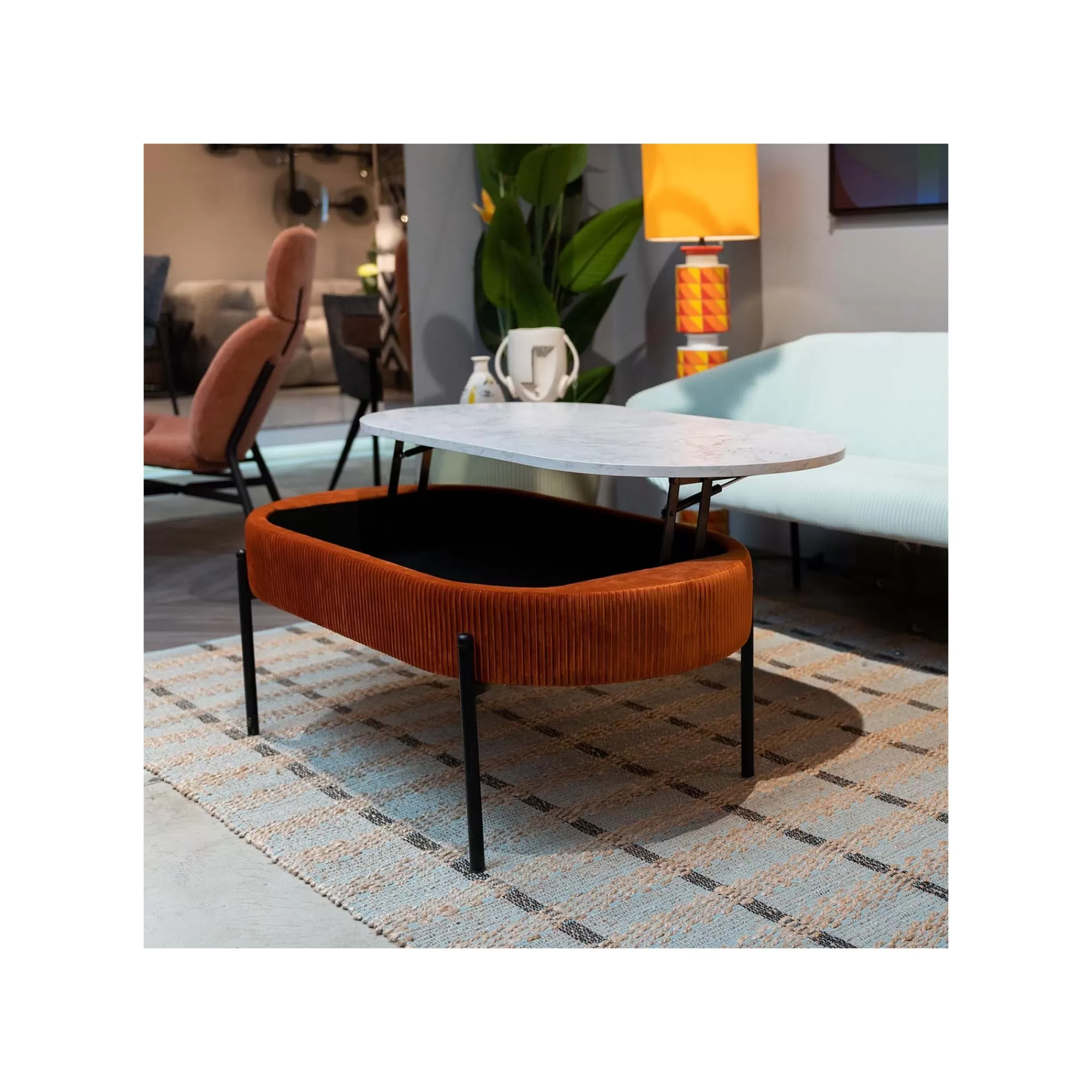 KARE Design Table Basse Coffre Ballabile Orange Effet Marbre Blanc ^ Table Basse