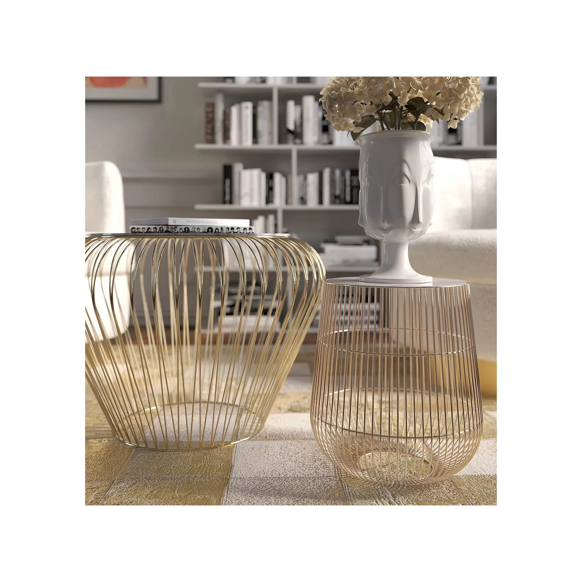 KARE Design Table D'appoint Beam Dorée Marbre Gris 43cm ^ Table D'Appoint & De Chevet
