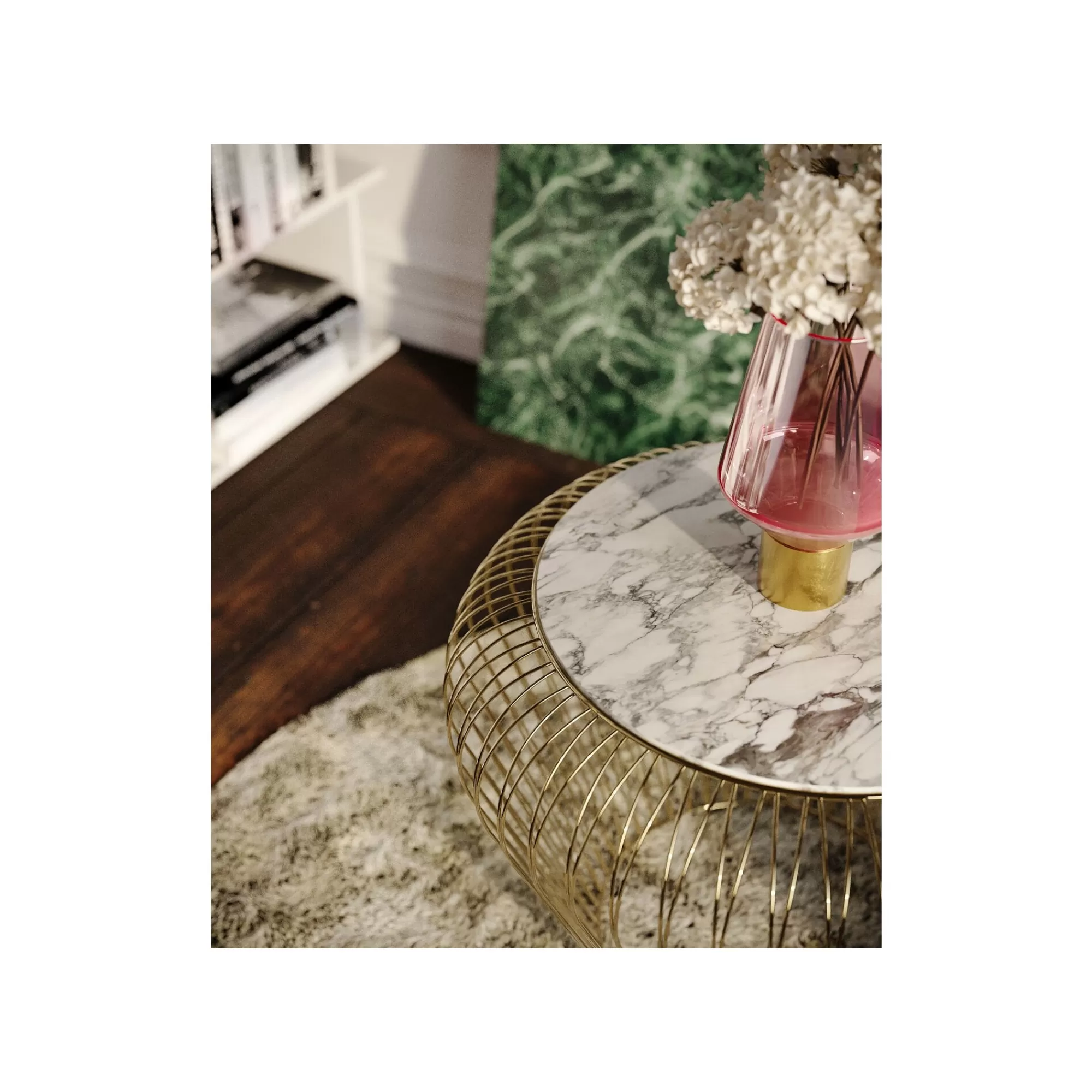 KARE Design Table D'appoint Beam Dorée Marbre Gris 43cm ^ Table D'Appoint & De Chevet