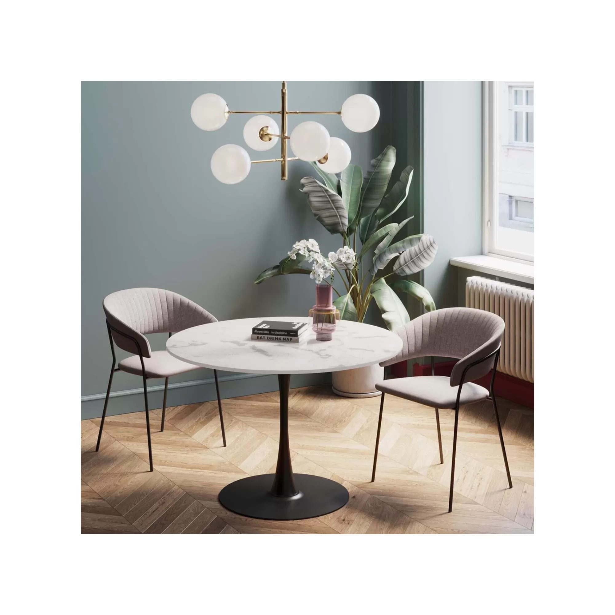 KARE Design Table Schickeria 110cm Effet Marbre Blanc Et Noire ^ Table