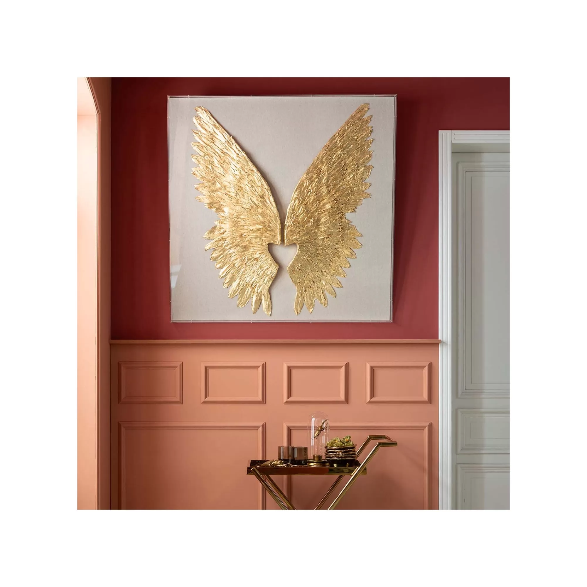 KARE Design Tableau 3D Ailes Blanches Et Dorées 120x120cm ^ Tableau