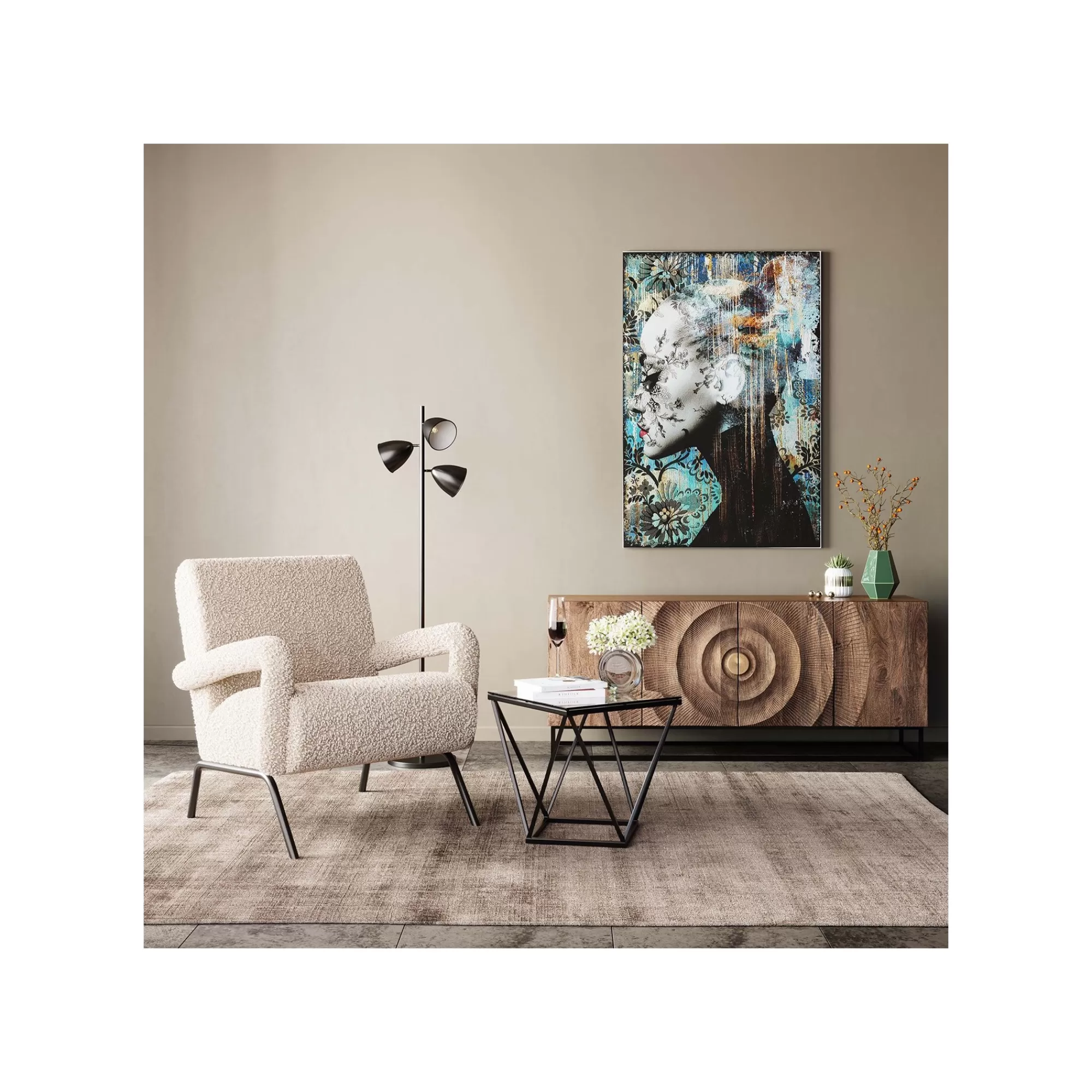 KARE Design Tableau En Verre Bleu Femme Profil Fleurs 100x150cm ^ Tableau