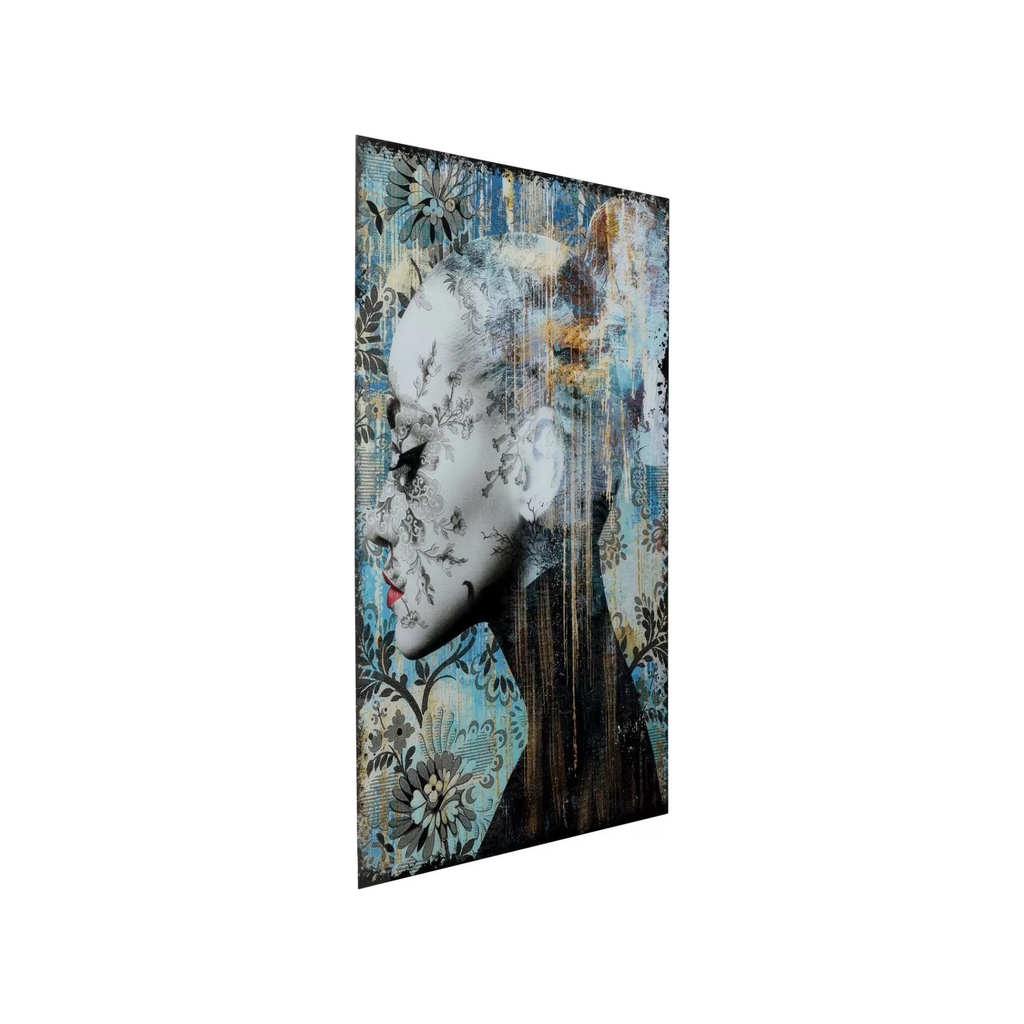 KARE Design Tableau En Verre Bleu Femme Profil Fleurs 100x150cm ^ Tableau