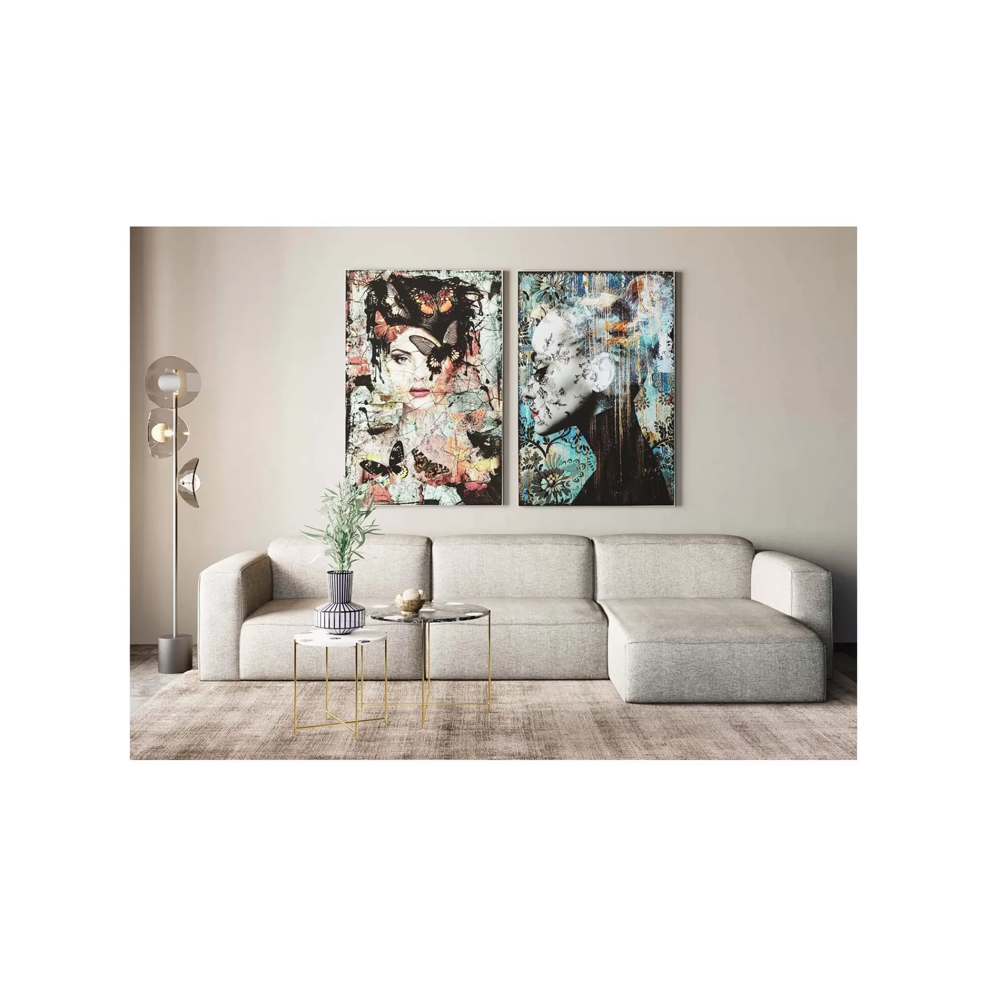 KARE Design Tableau En Verre Bleu Femme Profil Fleurs 100x150cm ^ Tableau
