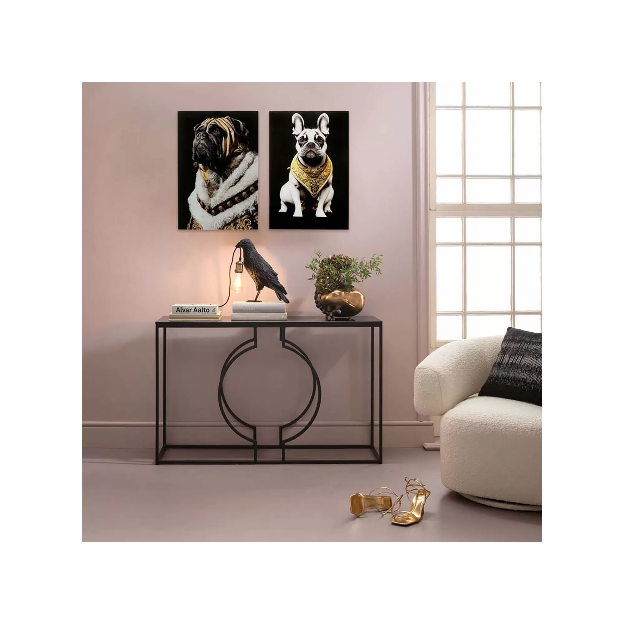 KARE Design Tableau En Verre Bouledogue Collier Doré 40x60cm ^ Tableau
