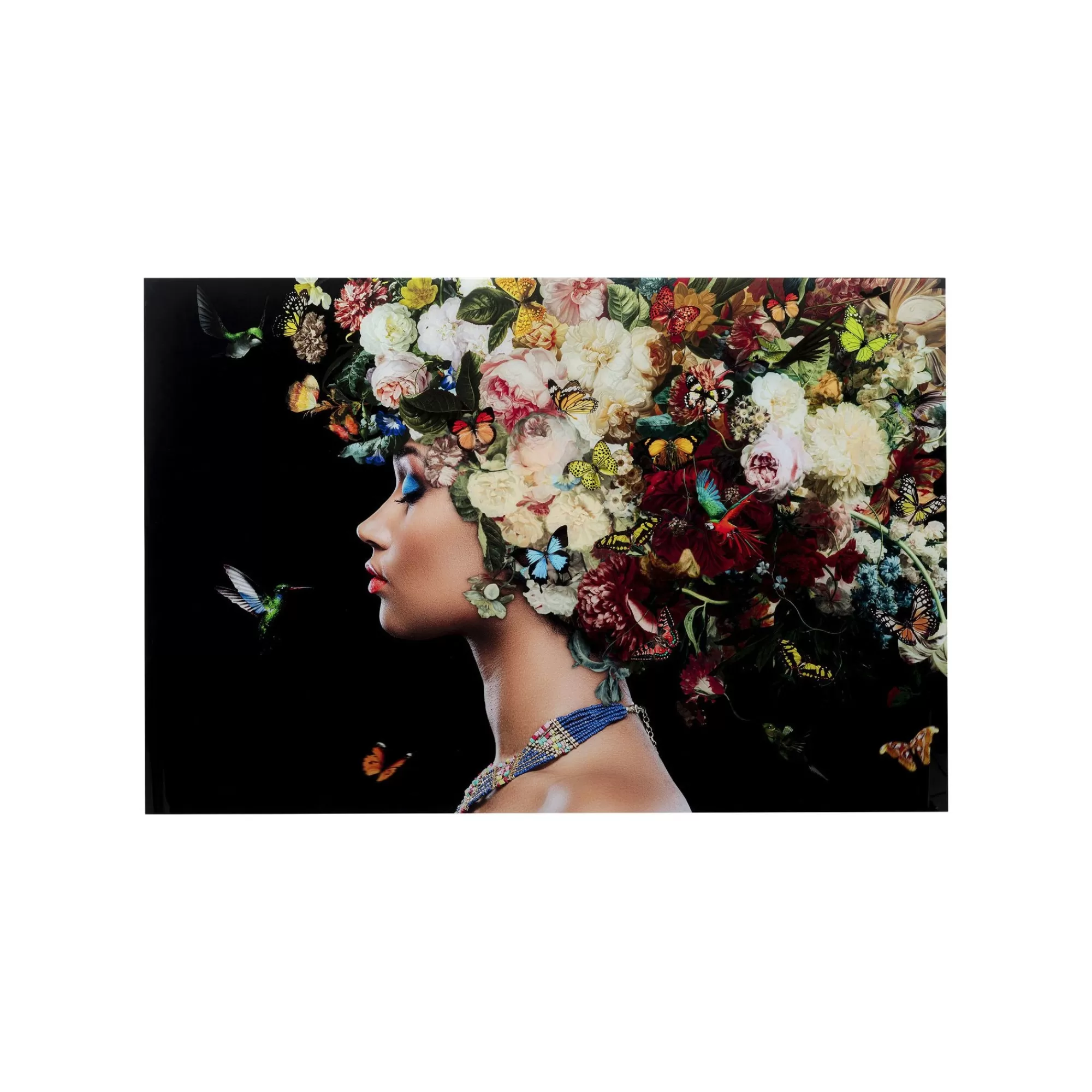 KARE Design Tableau En Verre Femme Fleurs Papillons Gauche 150x100cm ^ Tableau