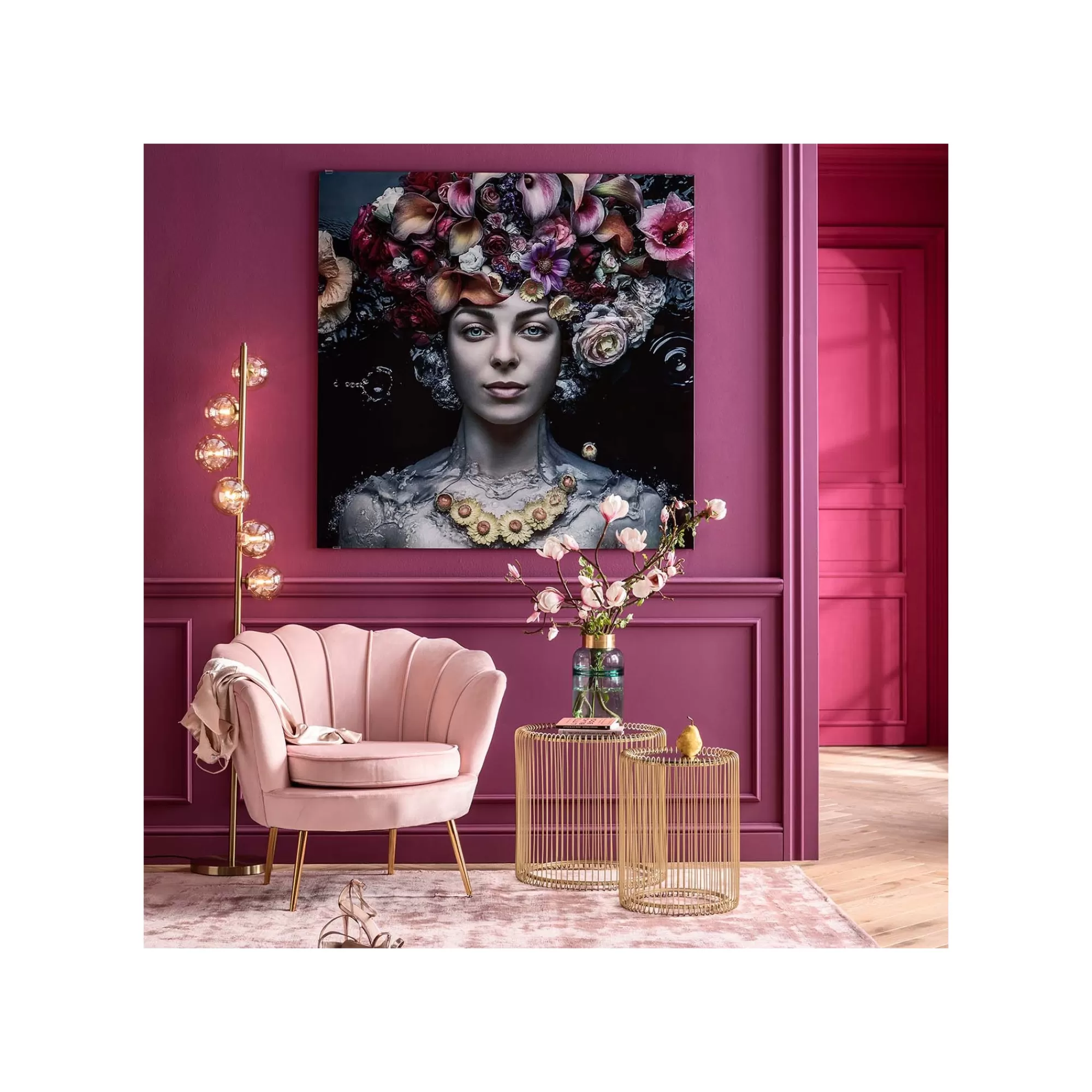 KARE Design Tableau En Verre Femme Fleurs Pastel ^ Tableau