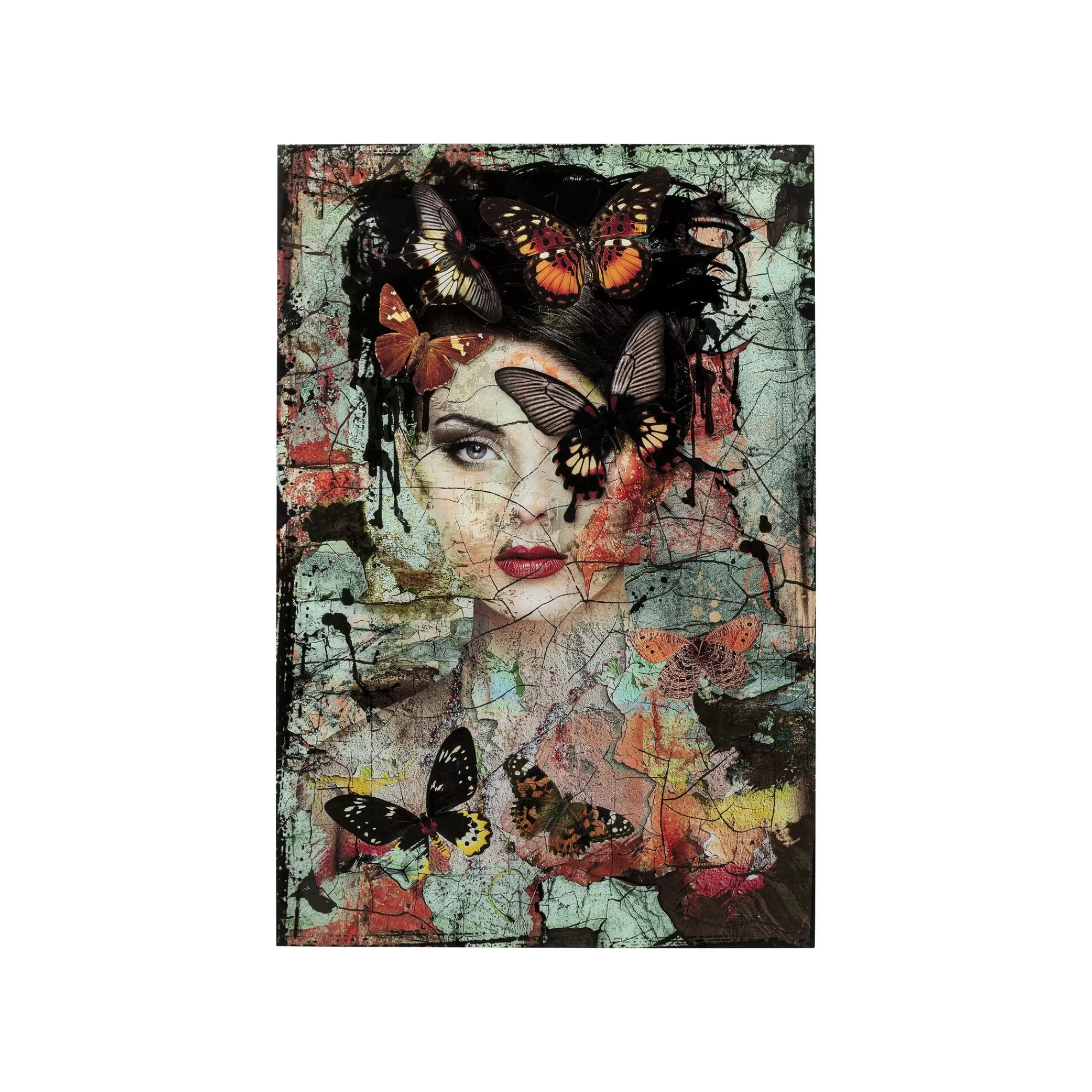 KARE Design Tableau En Verre Femme Papillons Effet Brisé 100x150cm ^ Tableau