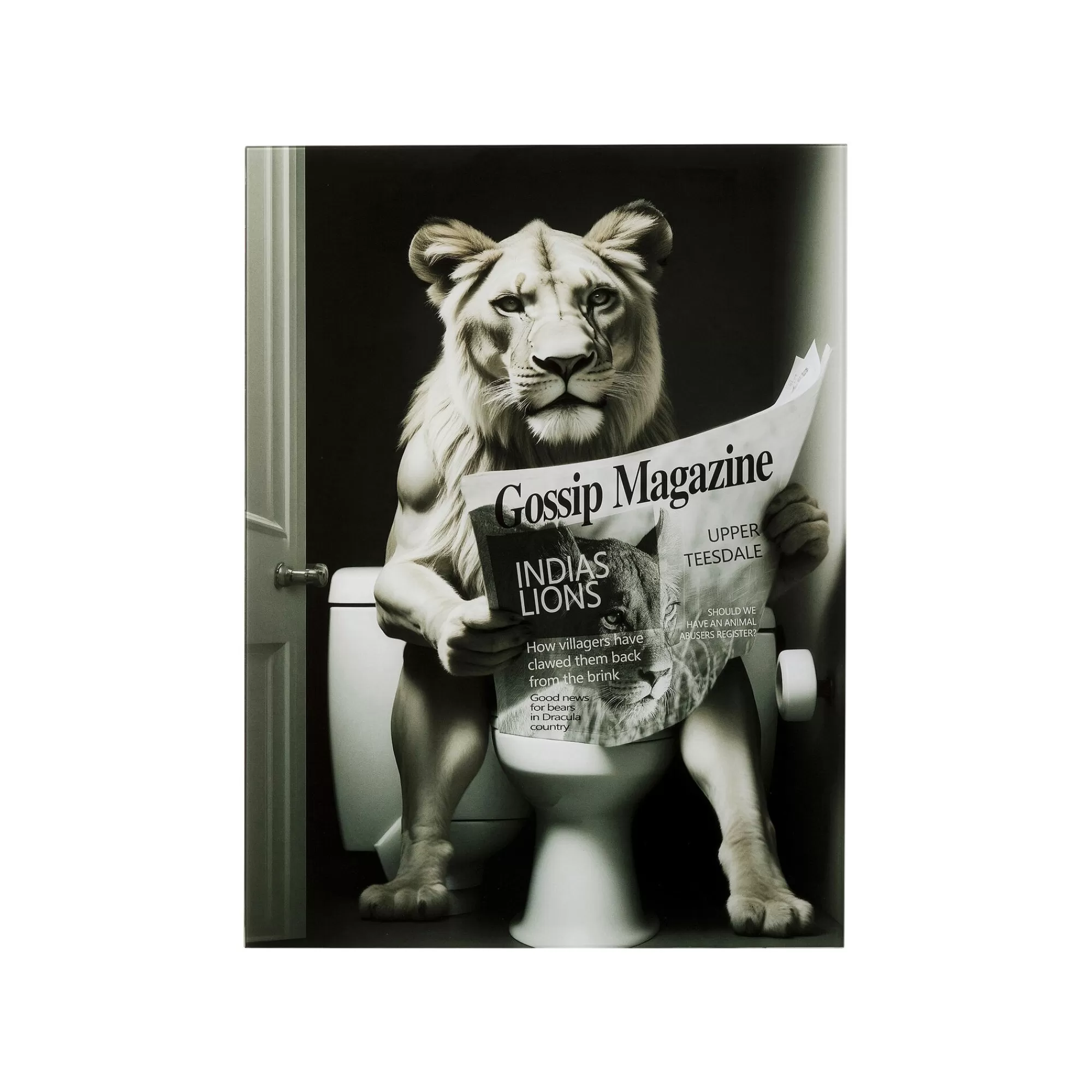 KARE Design Tableau En Verre Lionne Journal 60x80cm ^ Tableau