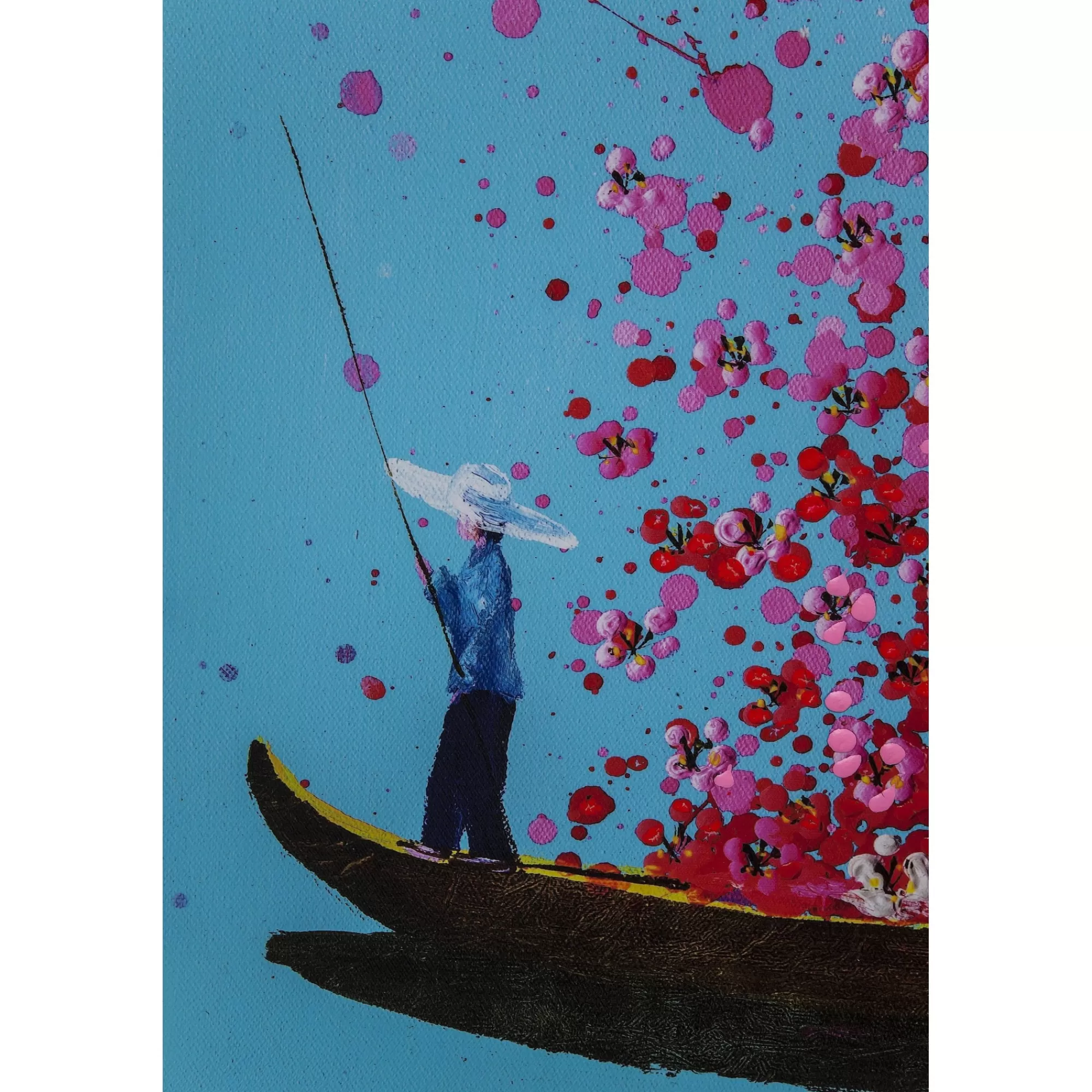 KARE Design Tableau Touched Fleurs Pirogue Bleu Et Rose 120x160cm ^ Tableau