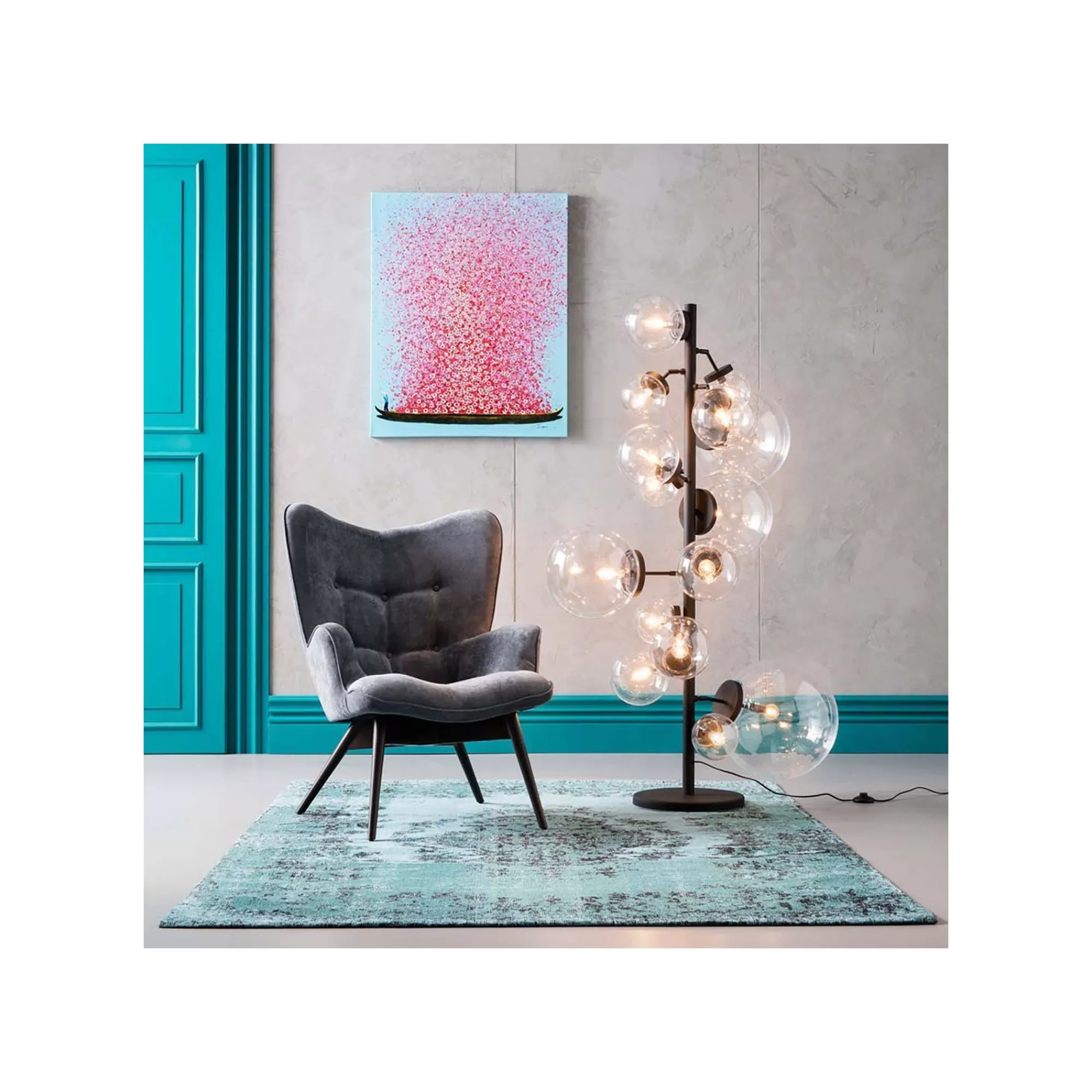 KARE Design Tableau Touched Fleurs Pirogue Bleu Et Rose 80x100cm ^ Tableau