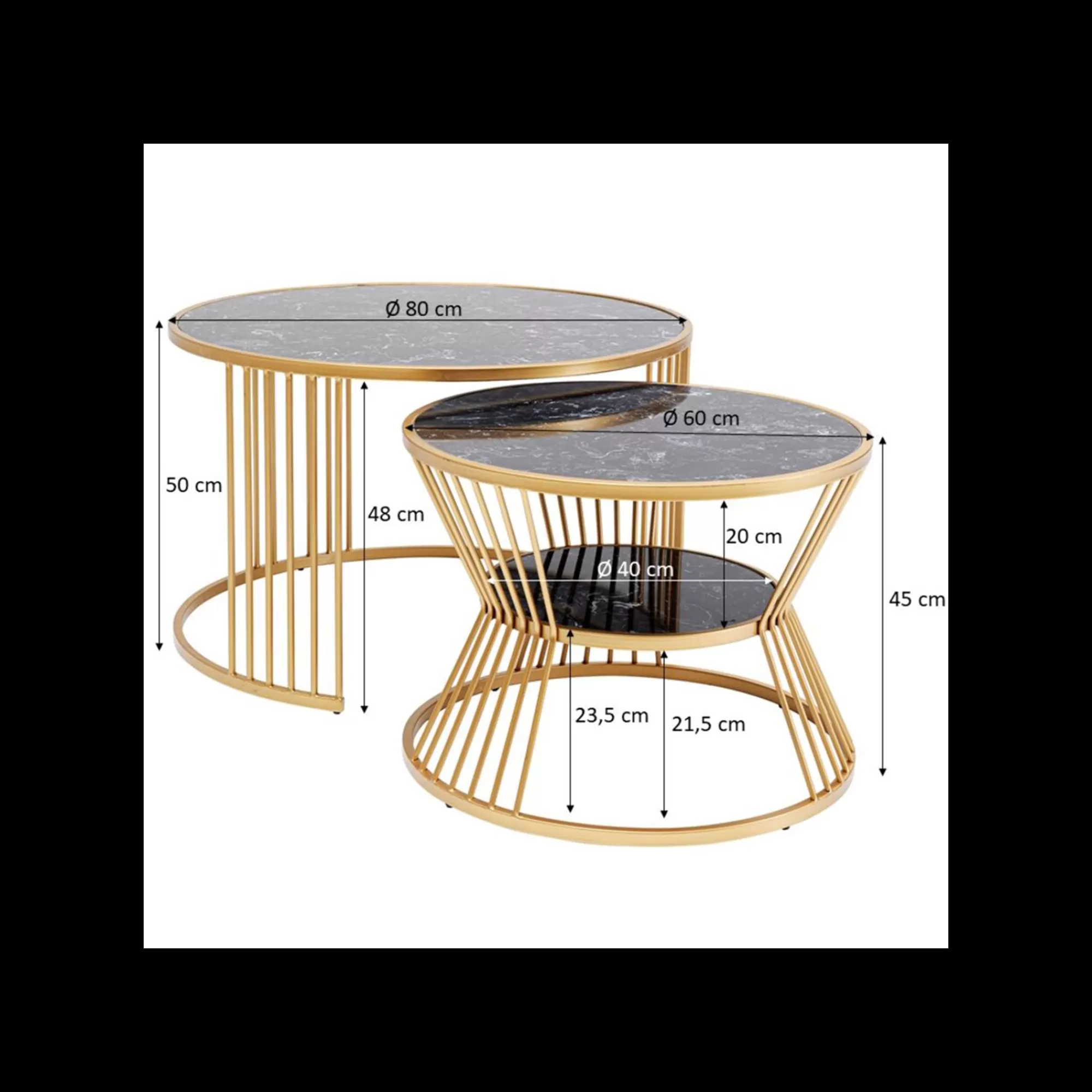 KARE Design Tables Basses Roma Set De 2 Noires Et Dorées ^ Table Basse