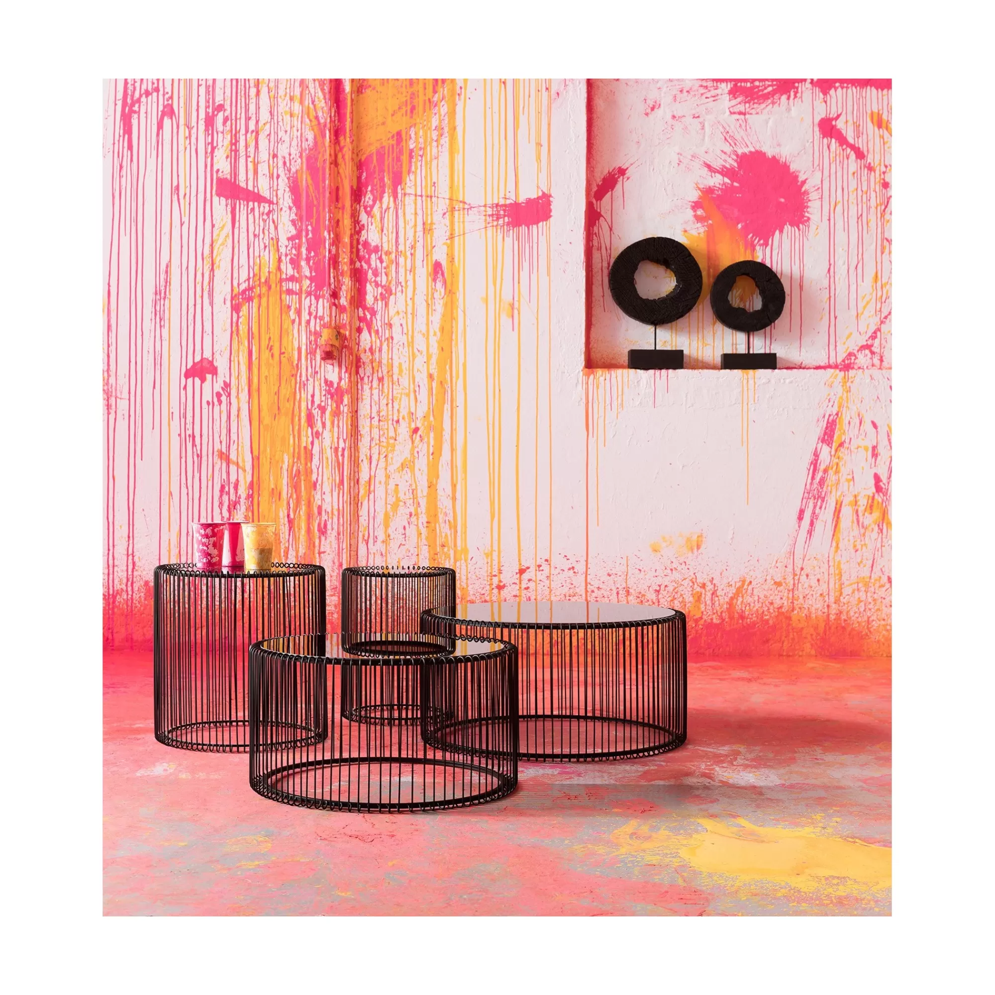 KARE Design Tables D'appoint Rondes Wire Noires Set De 2 ^ Table D'Appoint & De Chevet