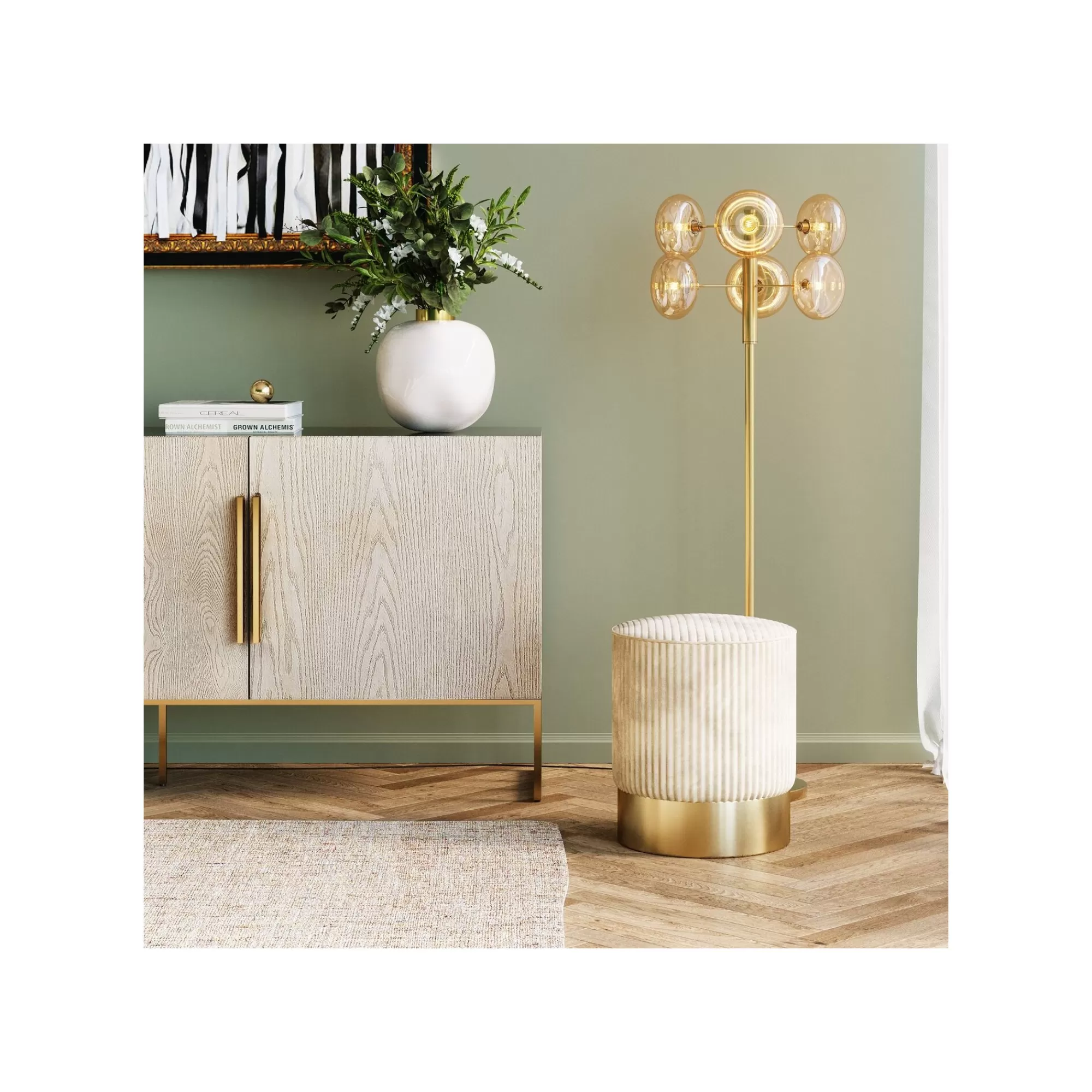 KARE Design Tabouret Cherry Cord Crème Et Laiton ^ Tabouret & Pouf