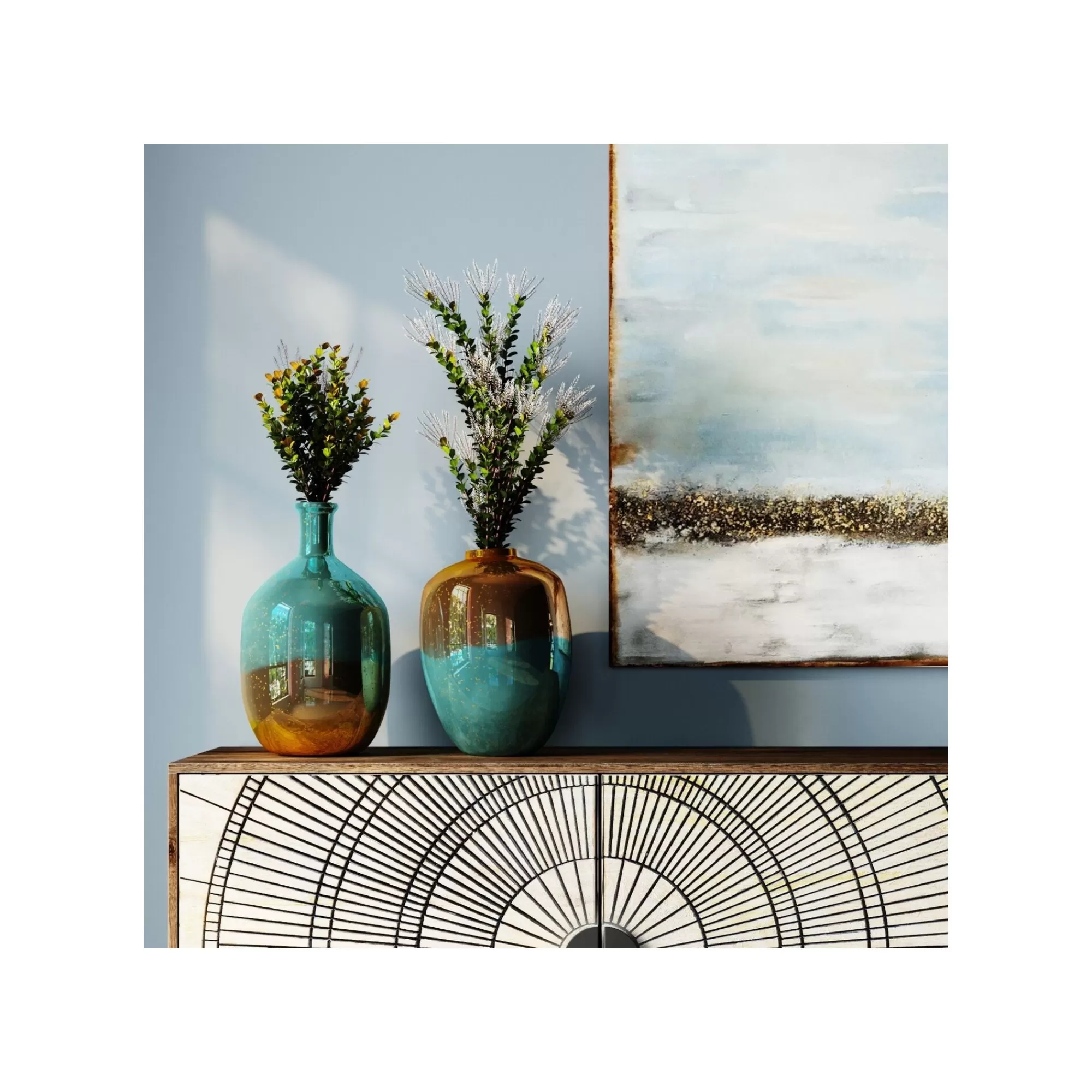 KARE Design Vase Lizy Bleu Et Doré 41cm ^ Vase
